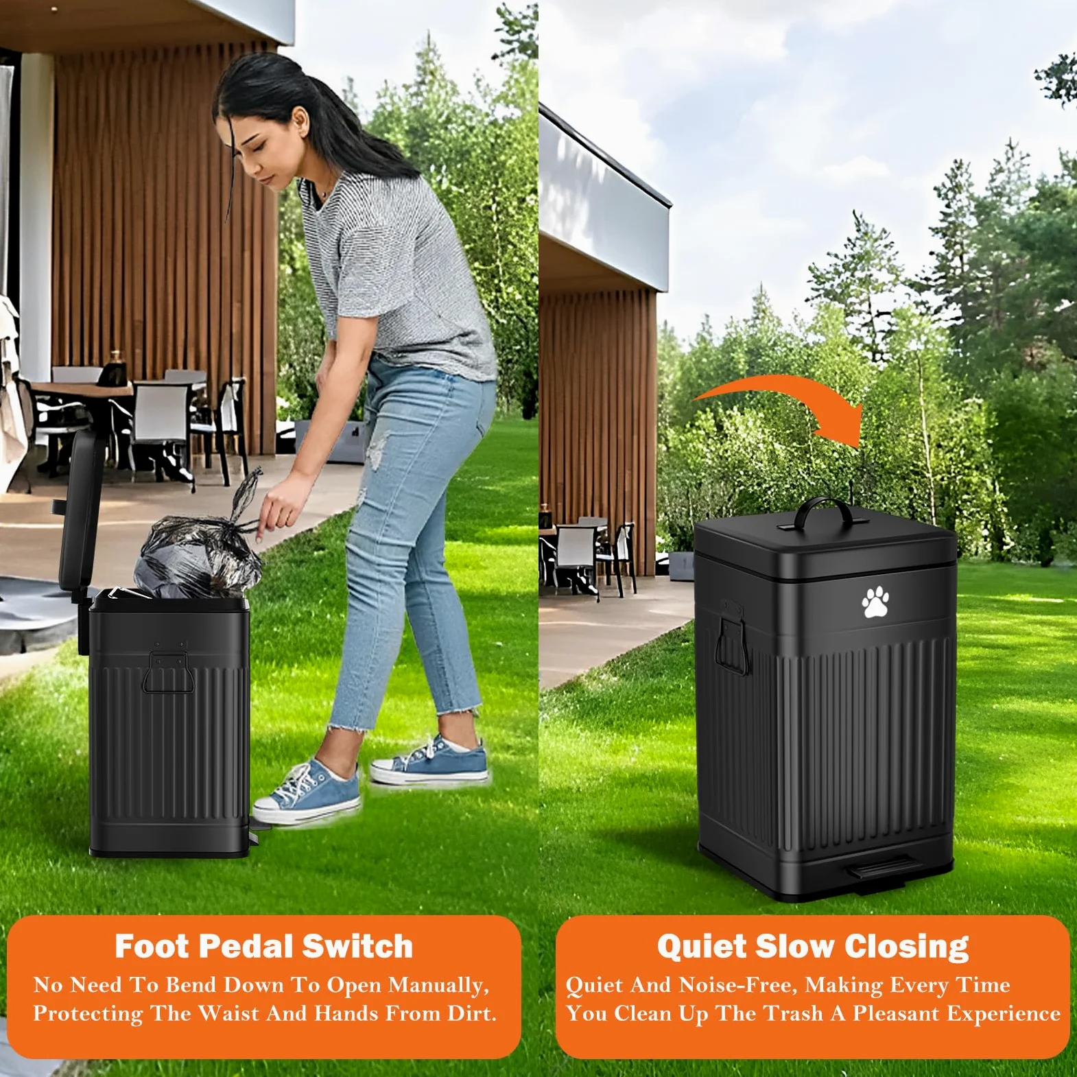 Cubo de basura para excrementos de perro en el exterior, cubo de basura de metal de 12 L/3.1 galones con tapa, pedal de pie, contenedor de residuos para perros con 40 bolsas de residuos