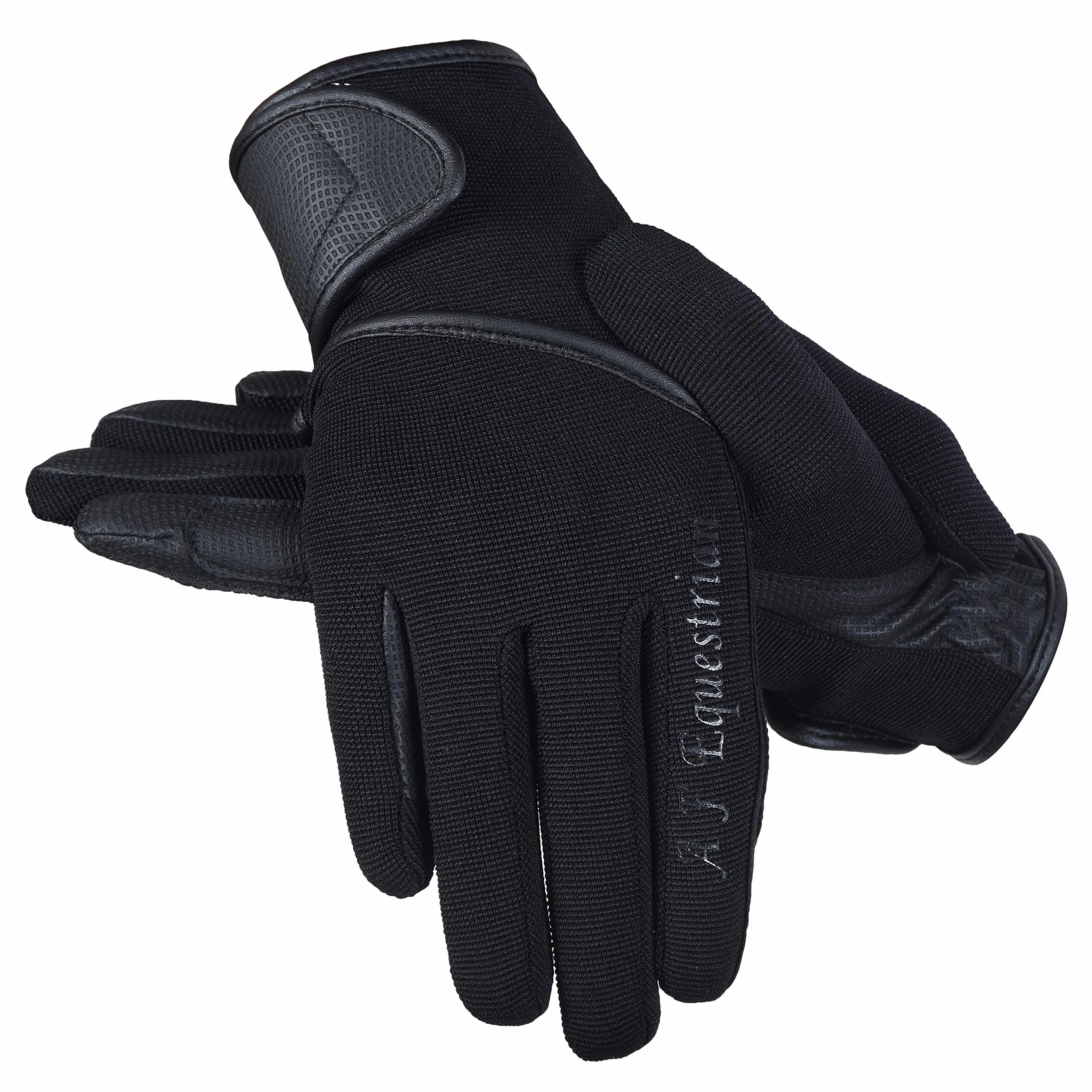AFE Guantes de equitación para mujer de piel sintética negro elástico