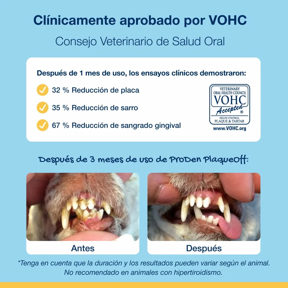 ProDen PlaqueOff Perros y Gatos en Polvo 60g, Limpieza Dental con 100% Alga Natural, Limpiador de Sarro Dental y de Placa, Elimina Eficazmente el Mal Aliento en Mascotas, Hasta 6 meses de duración
