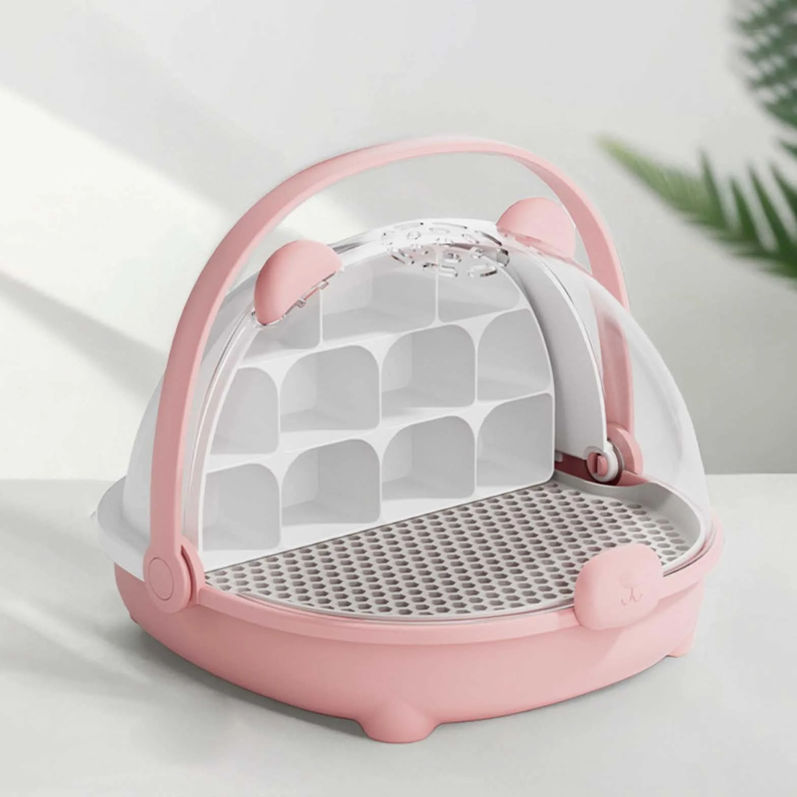 Caja de Crecimiento de Gusanos de Seda, cápsula Espacial para la cría de Gusanos de Seda, Tanque de Reptiles, Jaula de hábitat Animal,Caja de alimentación Transparente portátil con asa (Rosa)