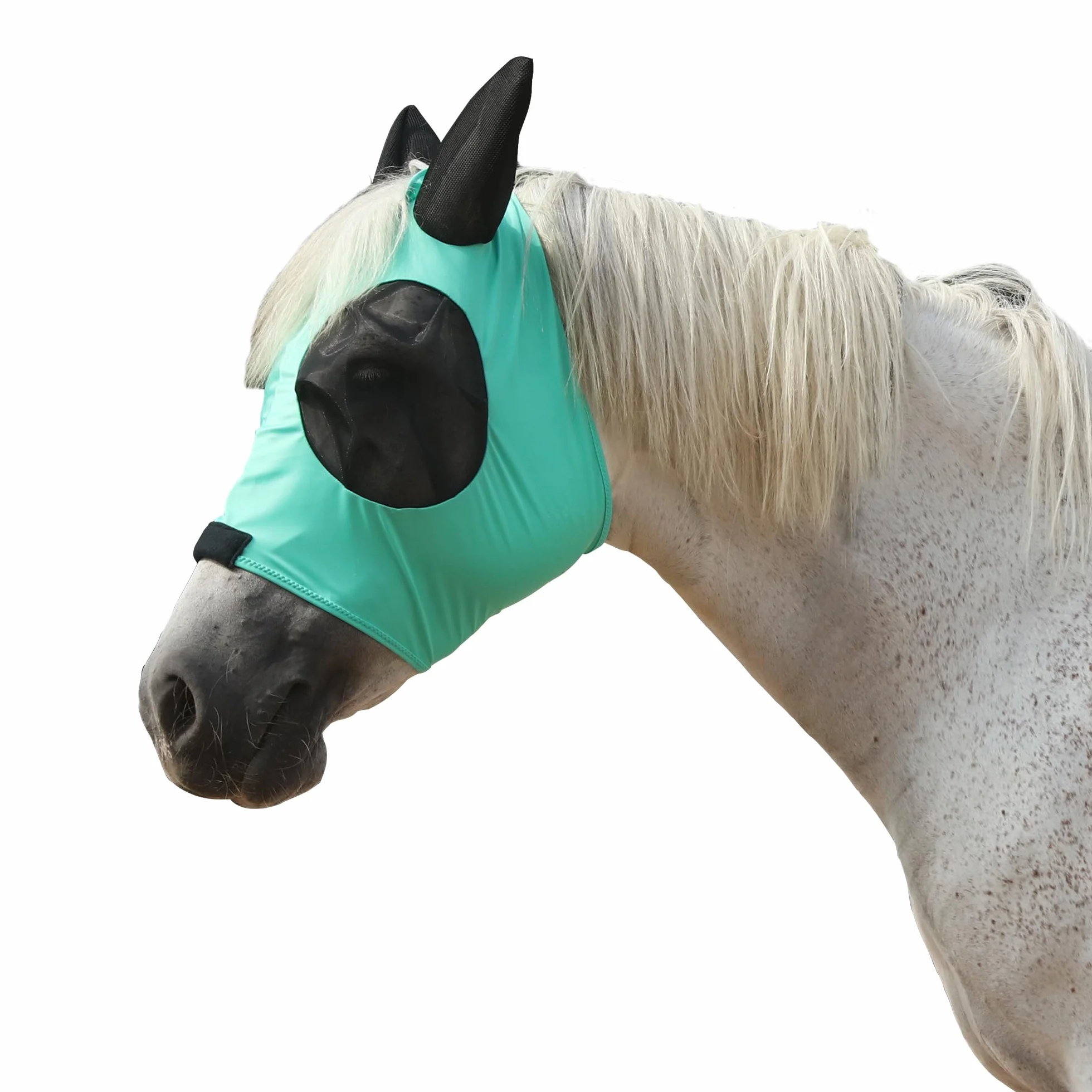 Máscara antimoscas para caballo, gran espacio para los ojos con orejas, súper cómoda, elástica, protección UV para caballo, mazorca verde
