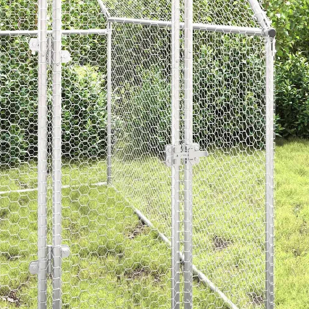 Gallinero de acero galvanizado 200x100x190 cm, gran espacio de actividad para gallinas, patos, conejos y gansos, con puerta bloqueable para seguridad exterior