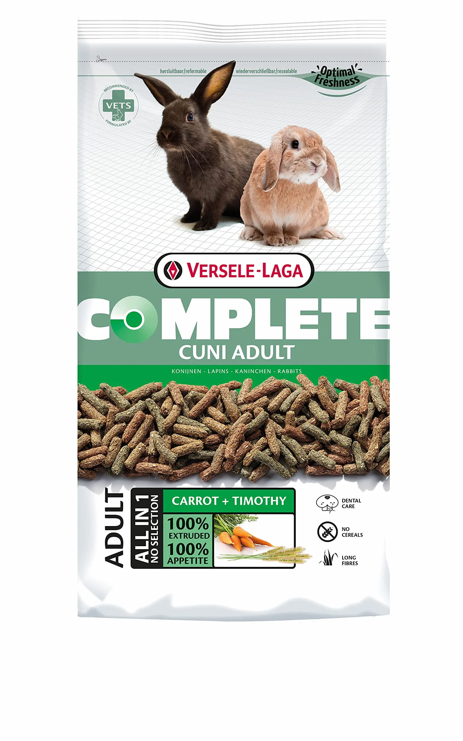 VERSELE-LAGA - Complete Cuni Adult - Pienso extrusionado Todo en uno Rico en Fibra para Conejos (Enanos) - 1,75kg