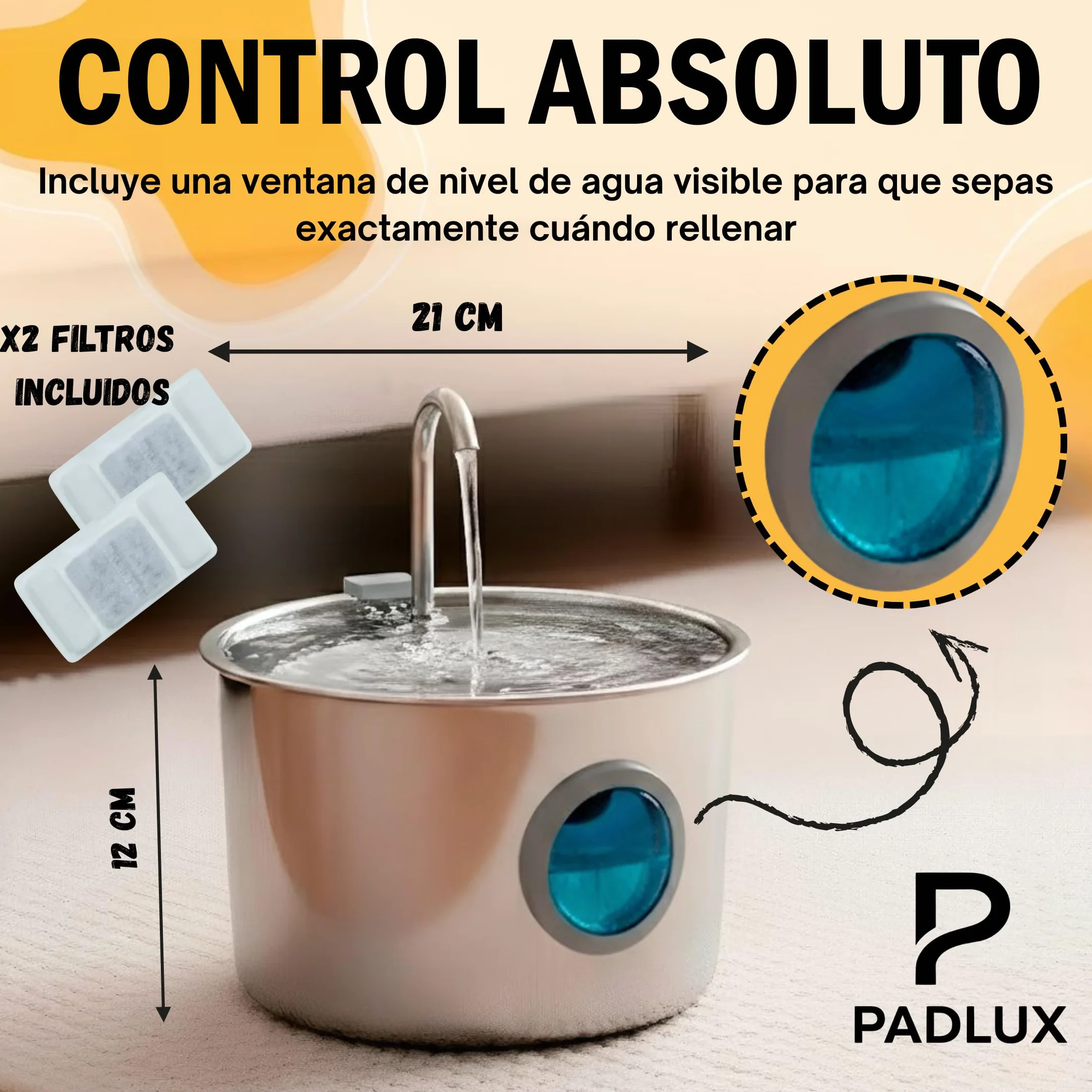Fuente para Gatos de Acero Inoxidable 3,2L Automático – Bebedero Silencioso de Bajo Consumo con 2 Filtros y 3 Esponjas | Dispensador para Mascotas | Fuente de Agua para Gatos Premium