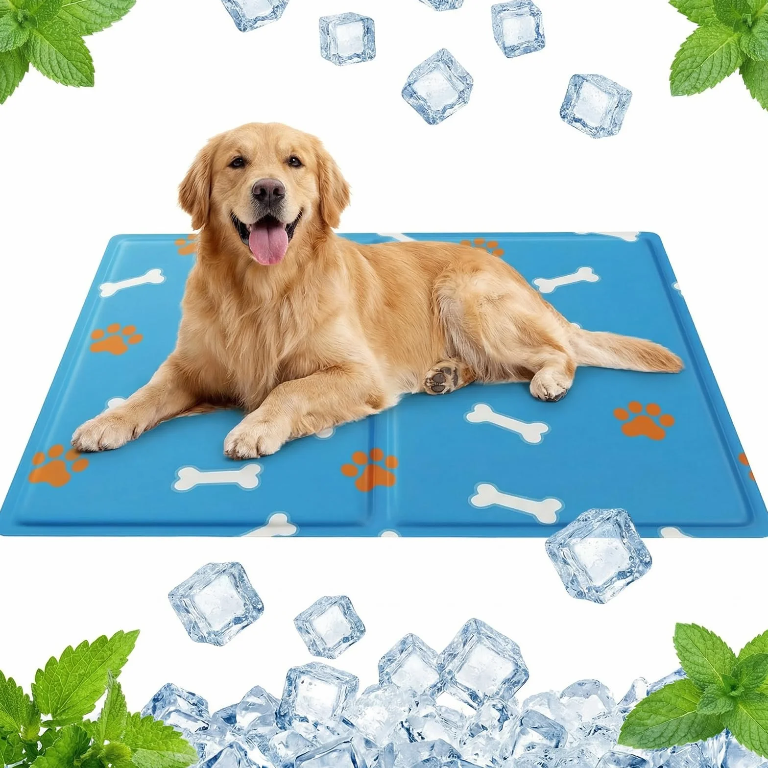 Qoosea Alfombra Refrescante para Perro Gato, Manta Refrigerante No Tóxicas para Animales Pet Cooling Mat, Plegable Alfombrilla de Refrigeración Automática Esterilla de Gel de Dormir Suave - 50 * 65CM