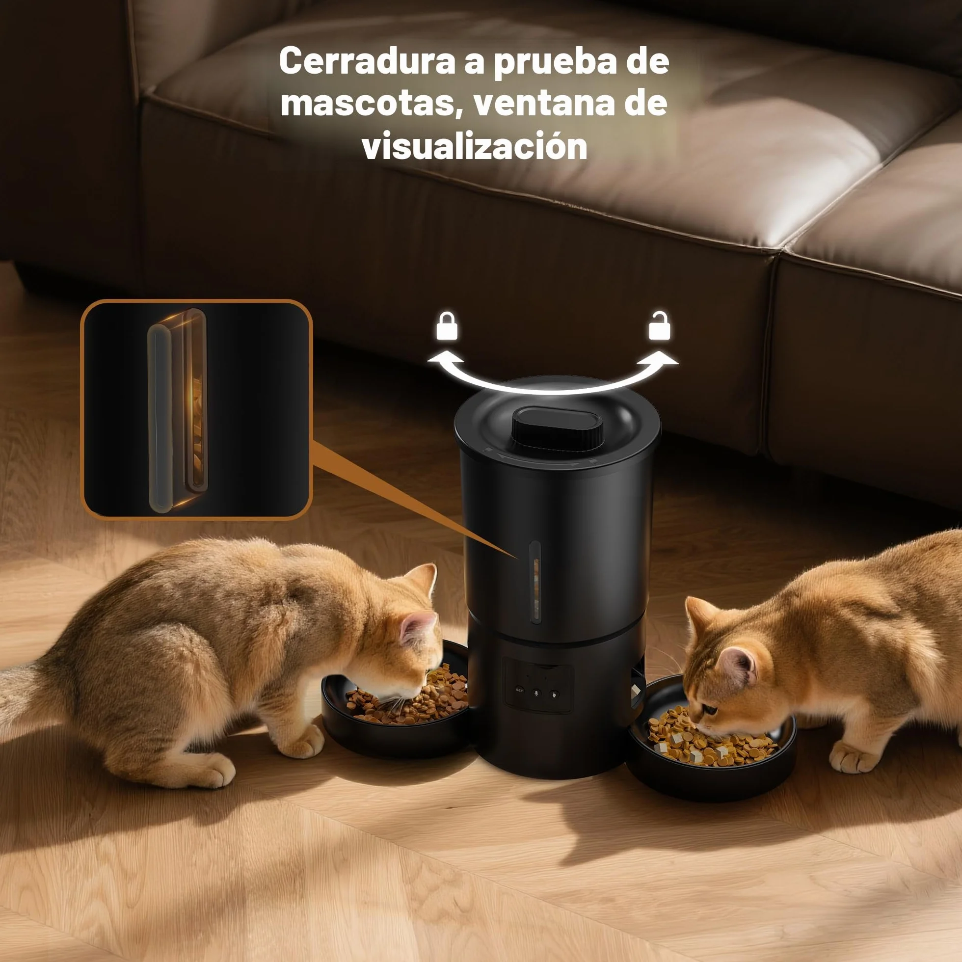 Comedero Gato Automático Doble & App: Dispensador Automático de 5L con WiFi 2.4G y Temporizador para Comida Seca - Diseño de Comedero Doble AONBOY para Múltiples Gatos y Perros - Negro