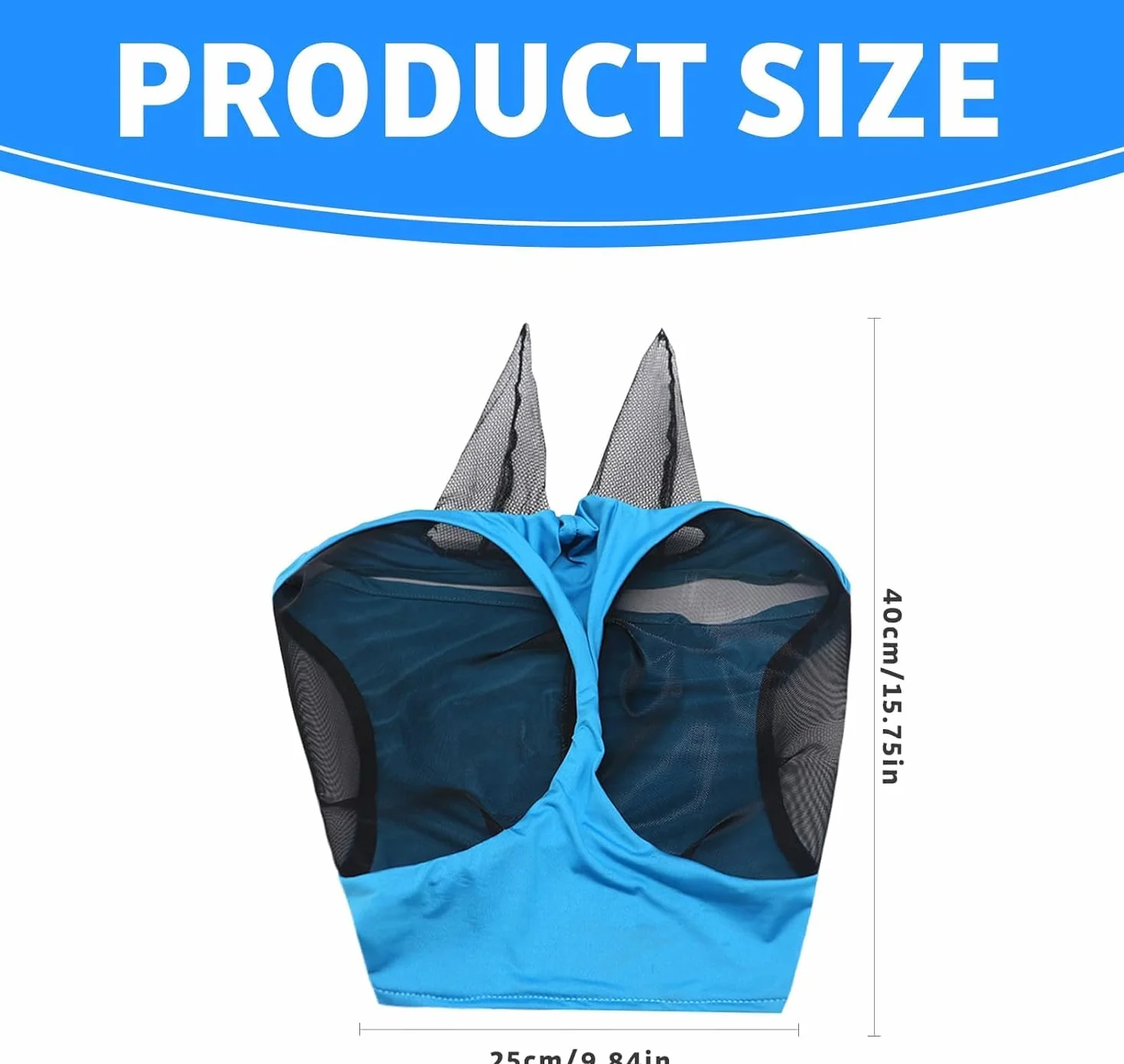 Máscara de Mosca Azul para Caballos con Orejas, Protección UV y Moscas, Malla Transpirable