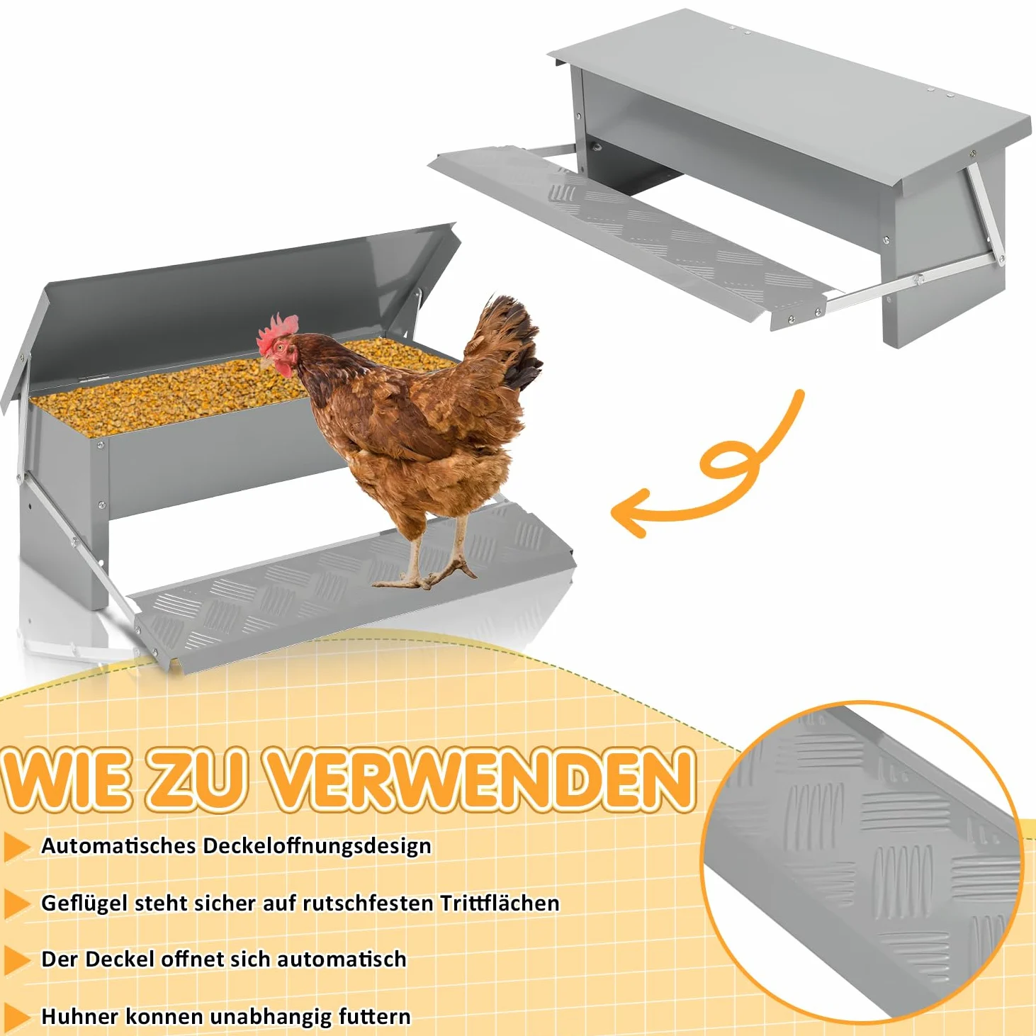 Comedero automático para mascotas con tapa de acero inoxidable, 5 kg, comedero automático para gallinas, 2 comederos, diseño antideslizante e innovador bisel interior, ideal para perros y
