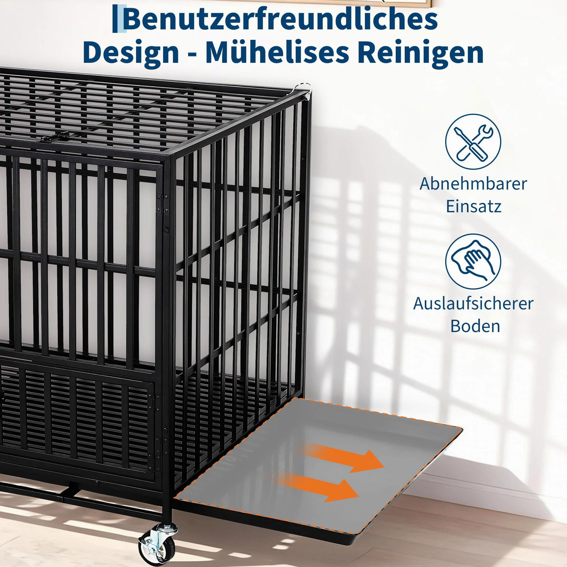 Caja para perros de metal pesado de 125 cm, con 3 puertas, jaula antifugas, para interior con estantes y ruedas, caseta extra grande para perros grandes y medianos, fácil de limpiar (negro)