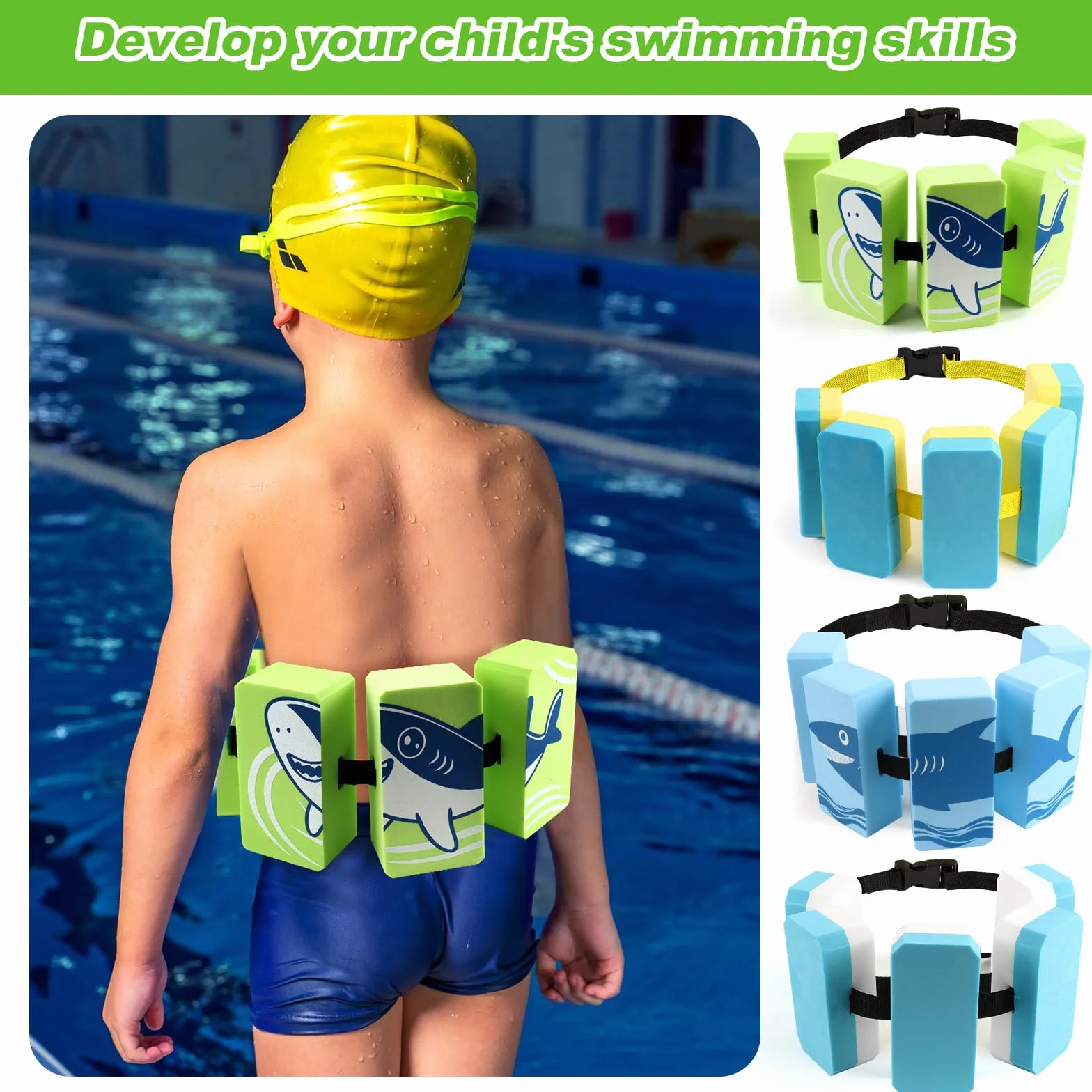 Cinturón de Natación Niños 3-6 Años Ajustable Ayuda Flotador con 5 Cojines Eva hasta 30 Kg