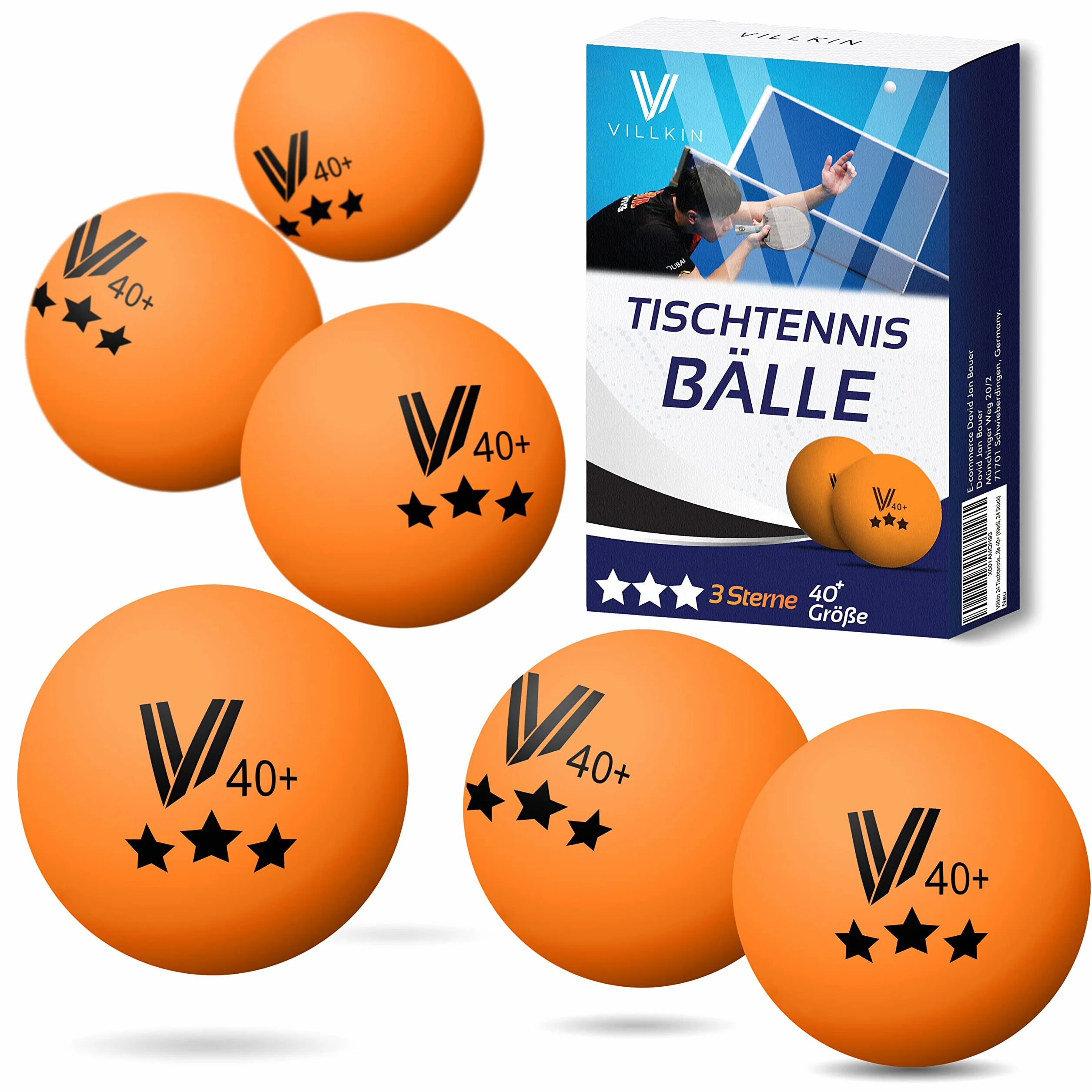 Villkin Pelotas de ping pong 40 mm 24 unidades naranja