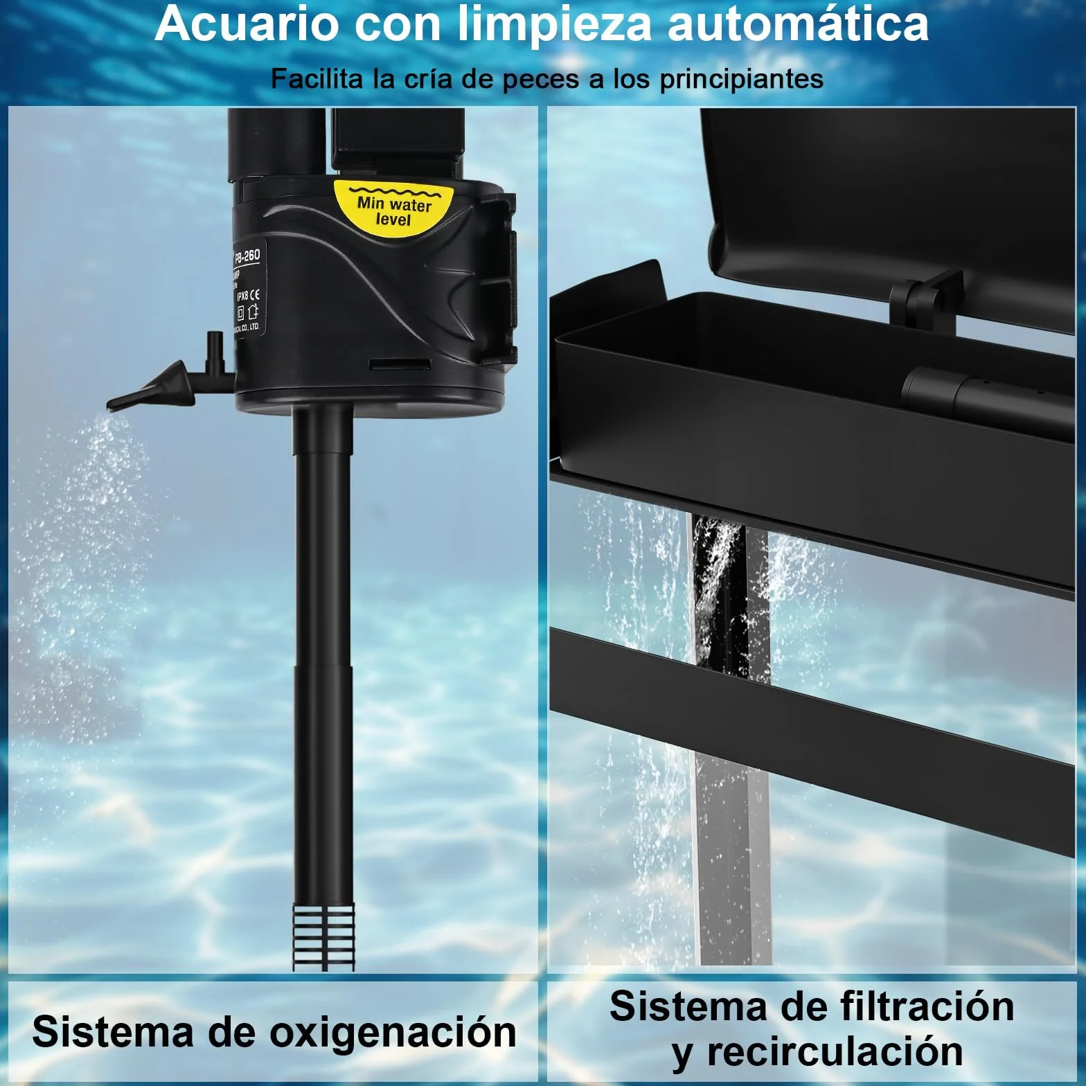15L Acuario de Cristal Acuarios y Peceras Completas,con Sistema de Filtrado Integrado e Iluminación LED,Acuarios de Iniciación, Negro