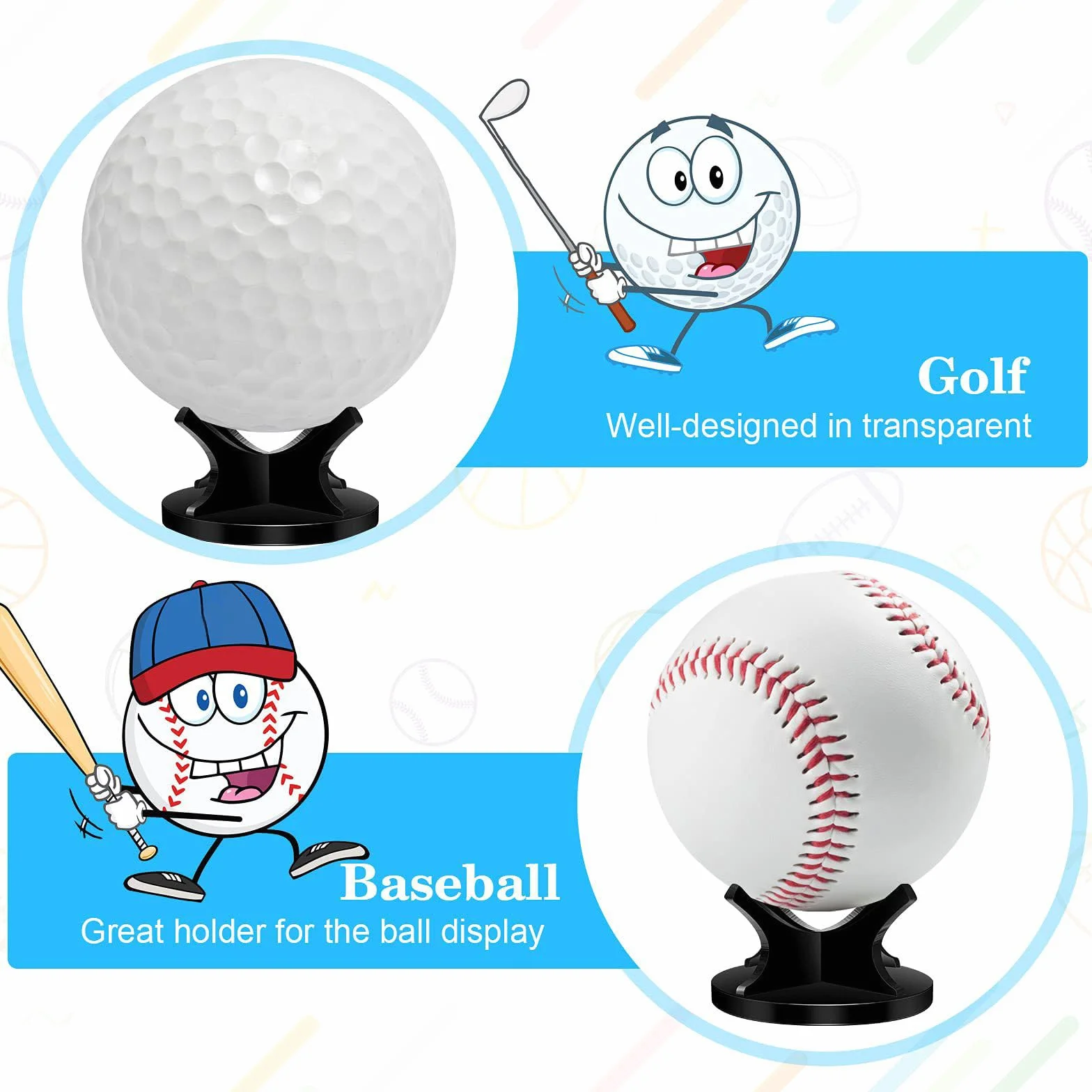 Soporte de exhibición de béisbol acrílico para pelotas deportivas de béisbol, softbol y tenis