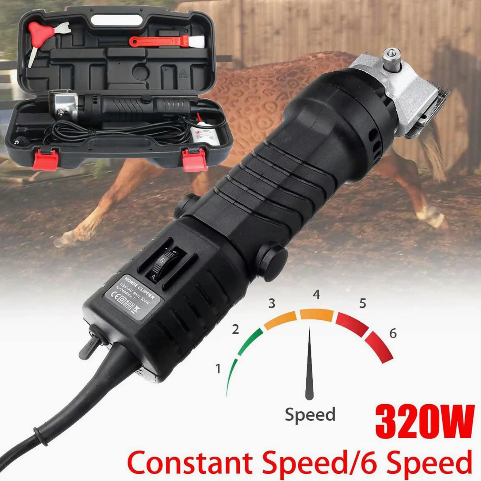 Cortadora Eléctrica para Caballos 690W Cortadora Profesional para Caballos con Ajuste de 6 Velocidades Ancho de Cuchilla 75 mm 2400 rpm Esquiladora Eléctrica para Ganado para Llamas Vacas Red