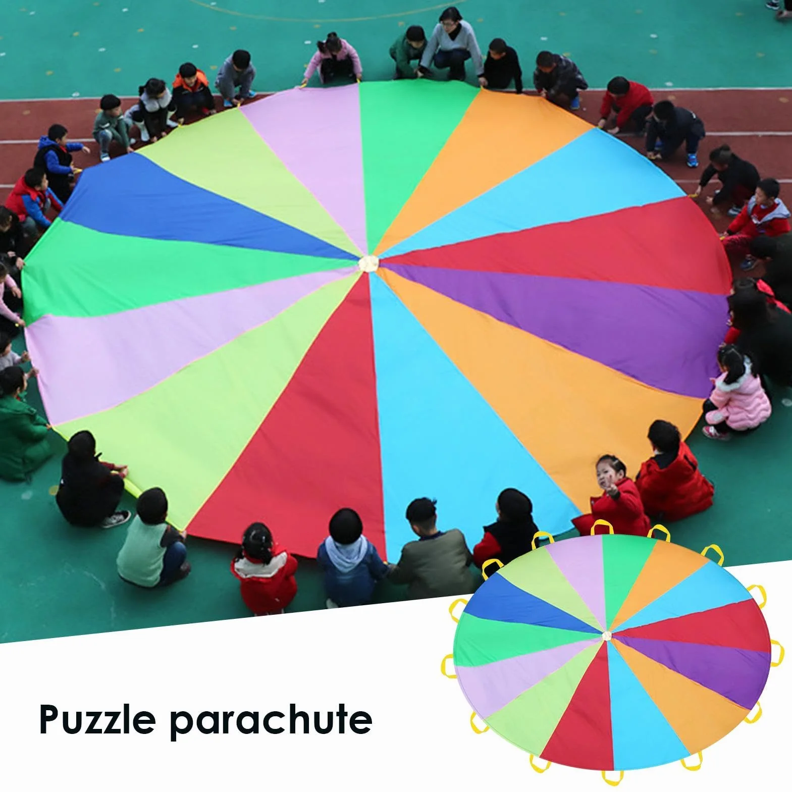 Jugar Paracaídas 2 m 78,74 pulgadas Juguetes de Paracaídas para Niños con Asas Juego Cooperativo Actividades al Aire Libre