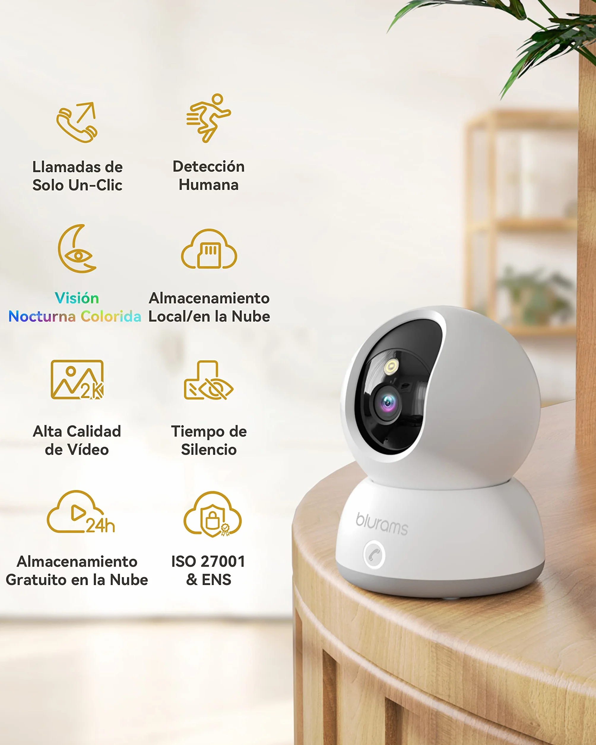 blurams Camara Vigilancia Wi-Fi Interior 2K, Cámara IP 360° Cámara Bebés,Camara Seguridad para Perros/Bebé/Ancianos,Visión Nocturna, Llamada One-Touch,Audio Bidireccional,Admite Tarjeta SD y Cloud