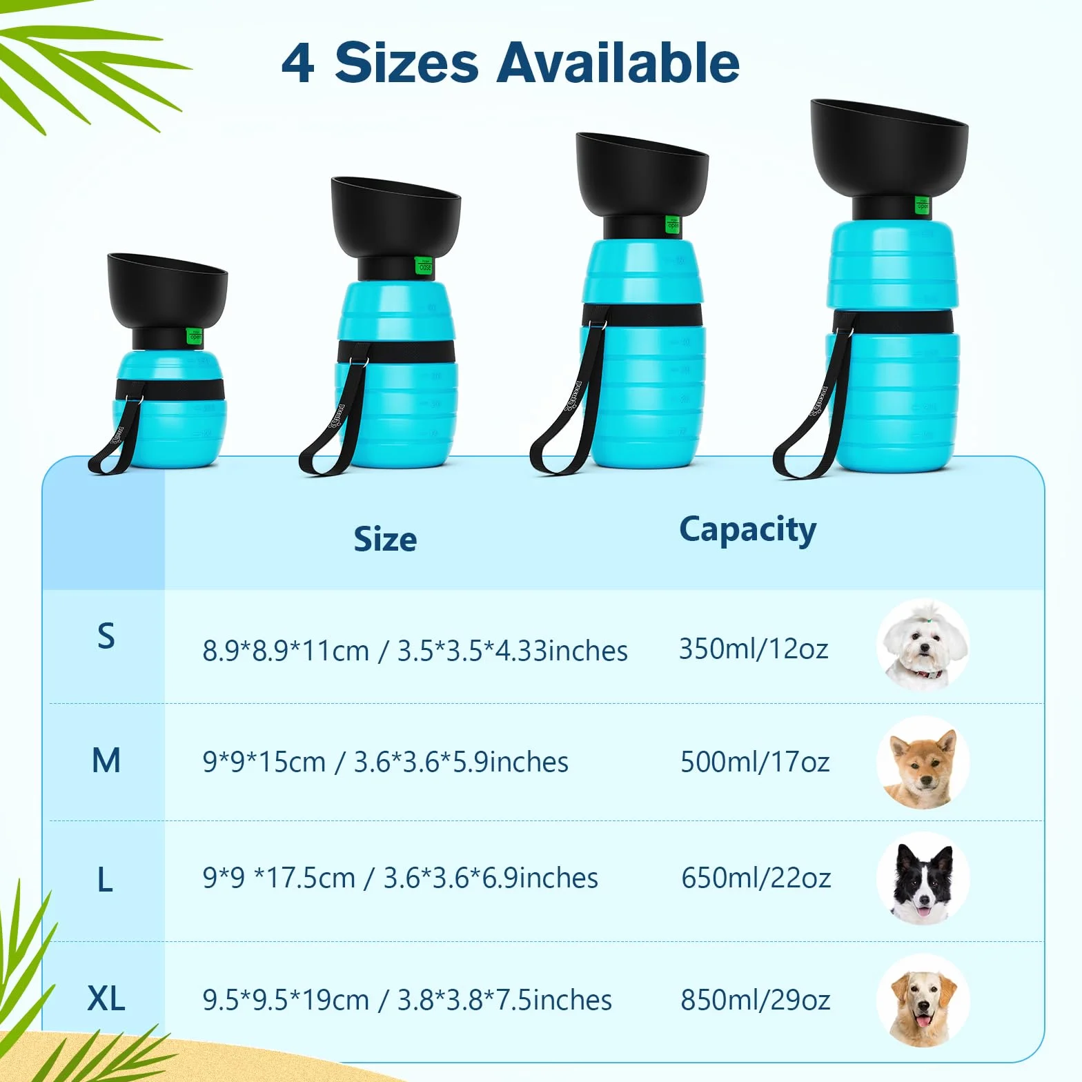 Pecute Botella de Agua para Perros (Azul 500ml) con Cuenco de Agua Plegable Botella de Agua de Silicona de Grado Alimentario para Perros Gatos, 100% Libre de Fugas de Agua