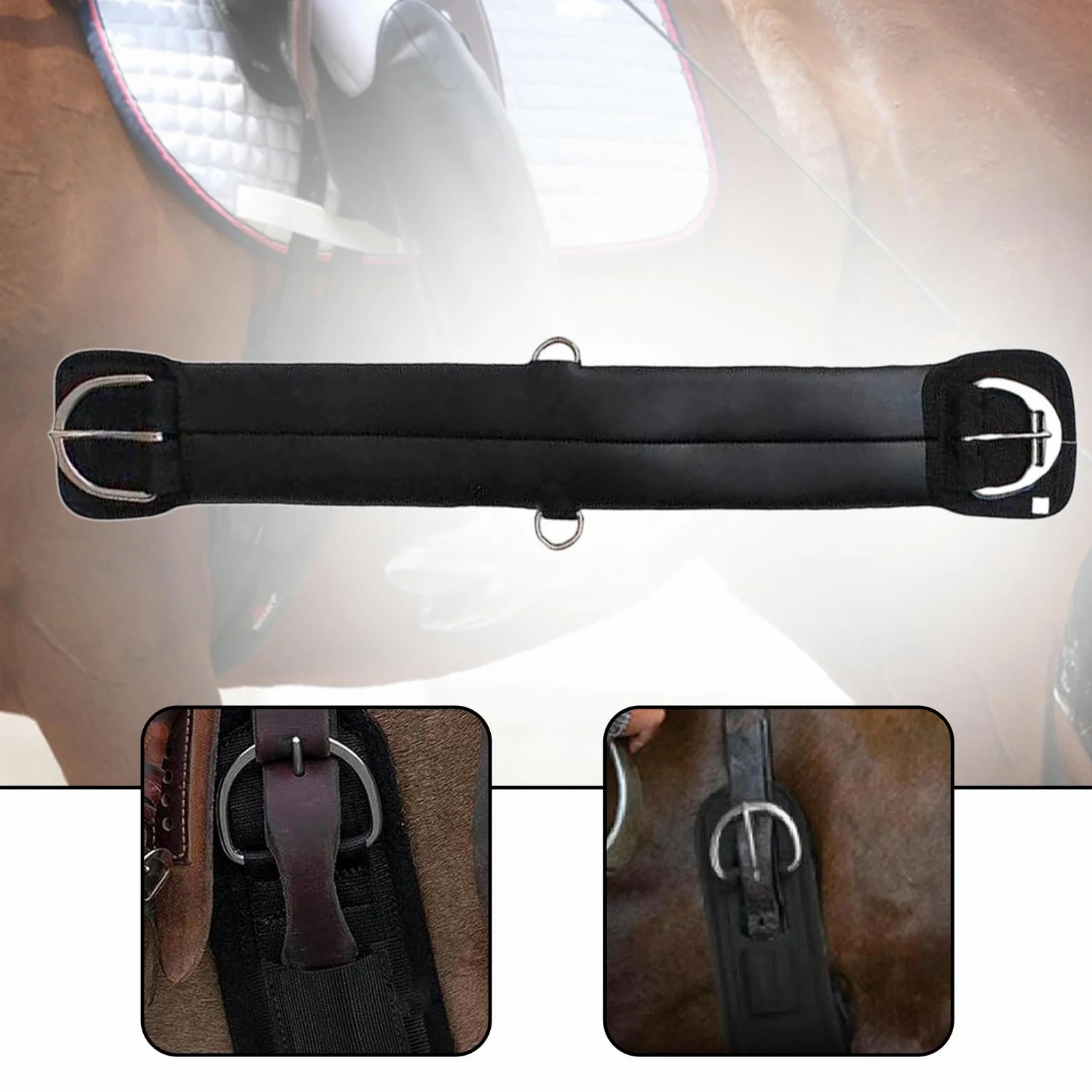 Cincha de Acero Inoxidable para Caballos con Correa Recta, Cincha Corta de para Competición, Entrenamiento Y Calentamiento.