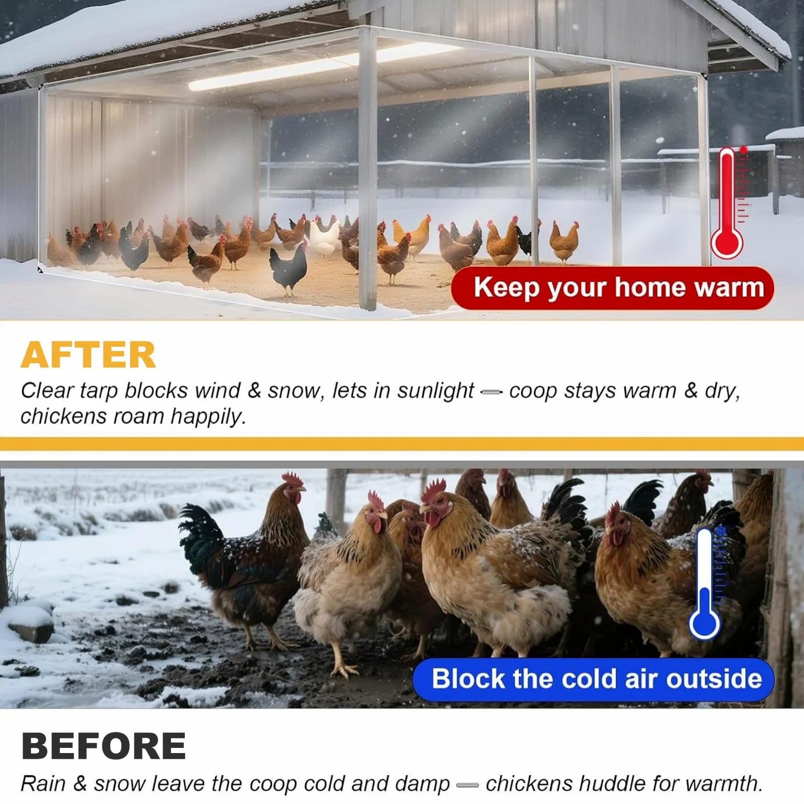 Cubierta de PVC para gallinero con bordes reforzados para refugio de aves de corral al aire libre y cubierta aislada para aislamiento invernal