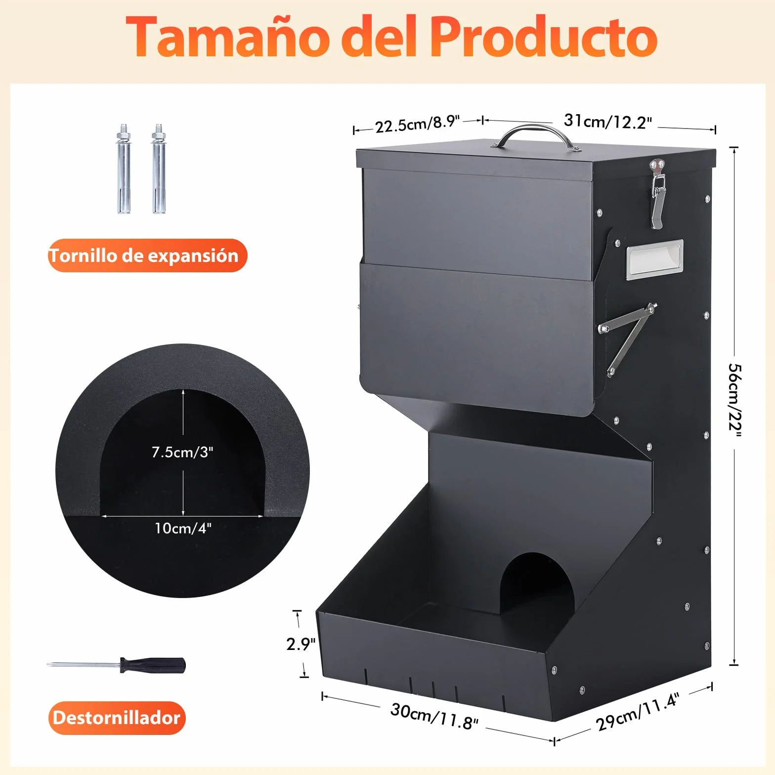 Alimentación automática para perros al aire libre colgando comida para mascotas de raza grande 11kg, comedero automático para perros de metal auto-alimentación comida para perros