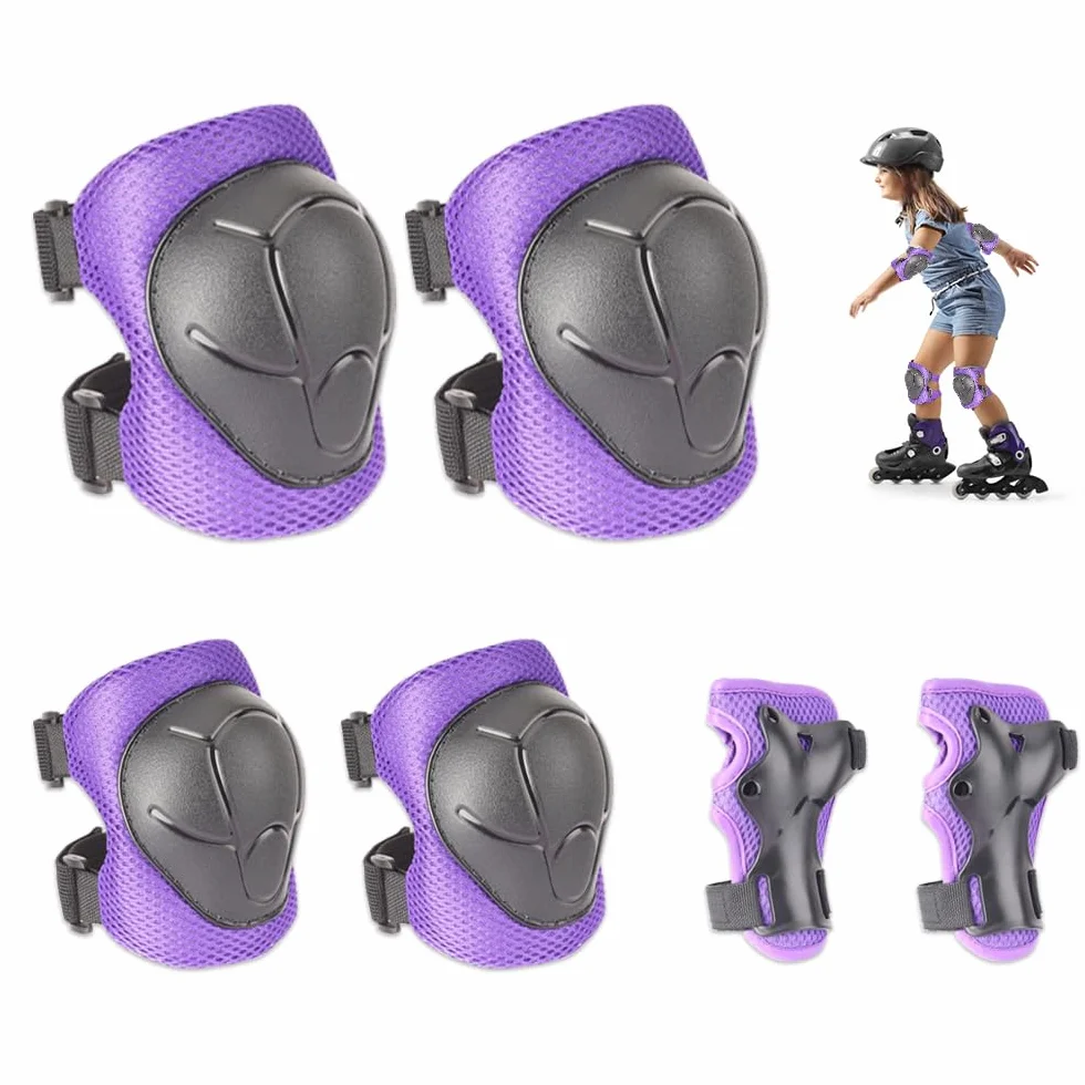 Protecciones Patines Set 6 Piezas Rodilleras Coderas Muñequeras Niño Bicicleta Monopatín Morado