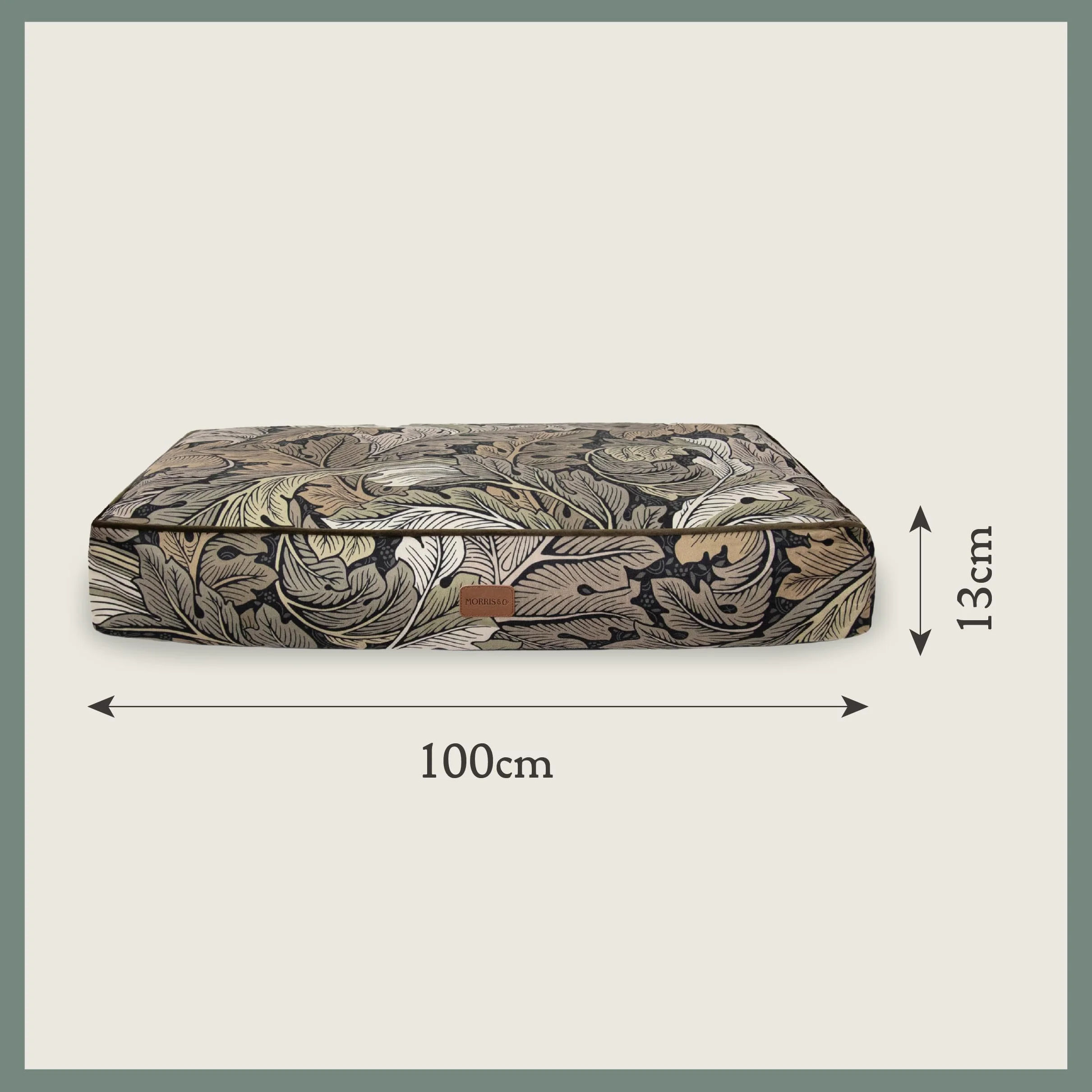 Rosewood x Morris & Co. Colchón Acanthus para Perros, Cama Grande para Perros, Caqui, Acolchado Grueso, Base Antideslizante, Lavable, Lujoso Estampado de William Morris