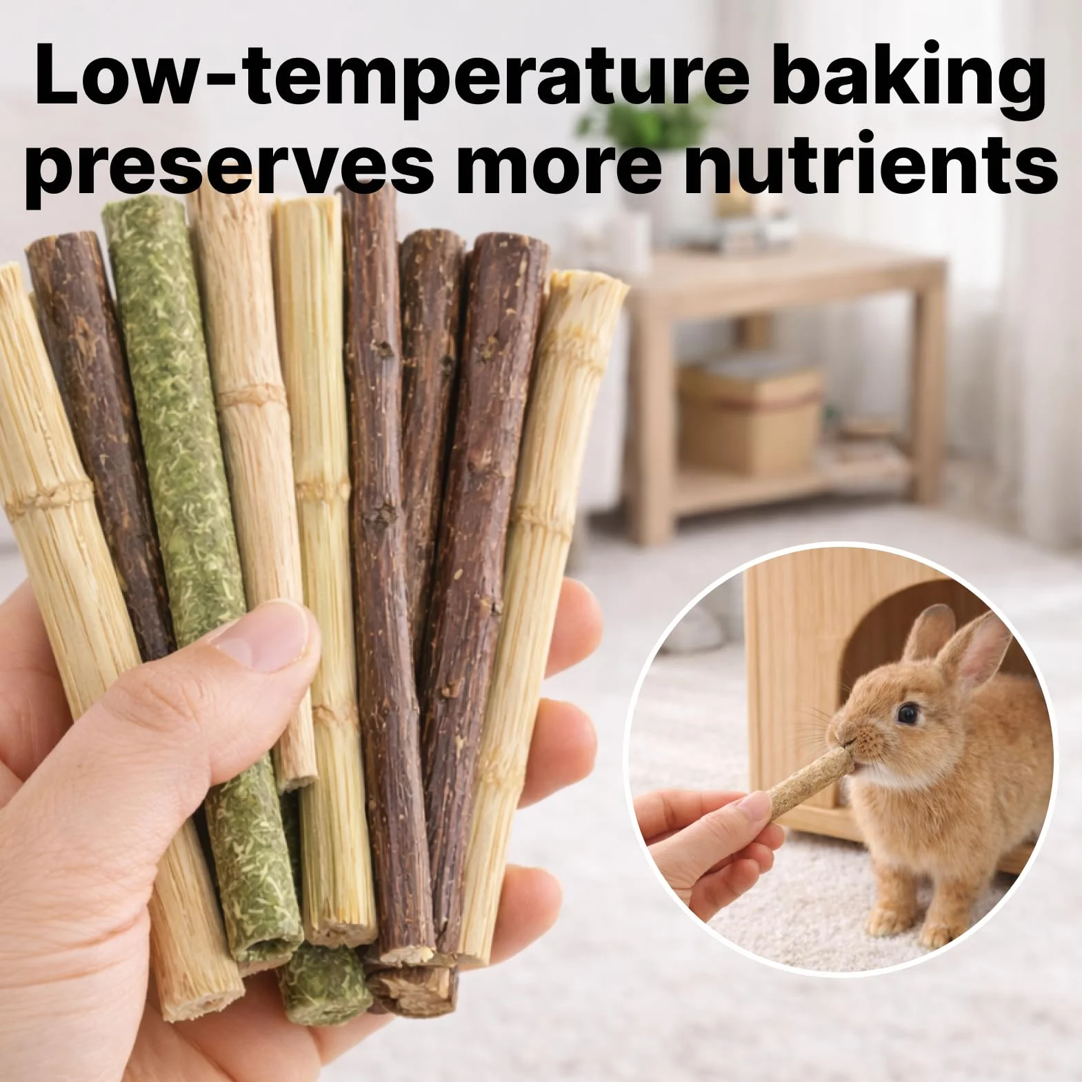 120g Barritas De Manzano Heno Bambú Natural para Conejos, palitos Bambu Timothy Manzano Palo Juguete para Conejo Hamster cobaya Chinchilla (Mezcla 120g)