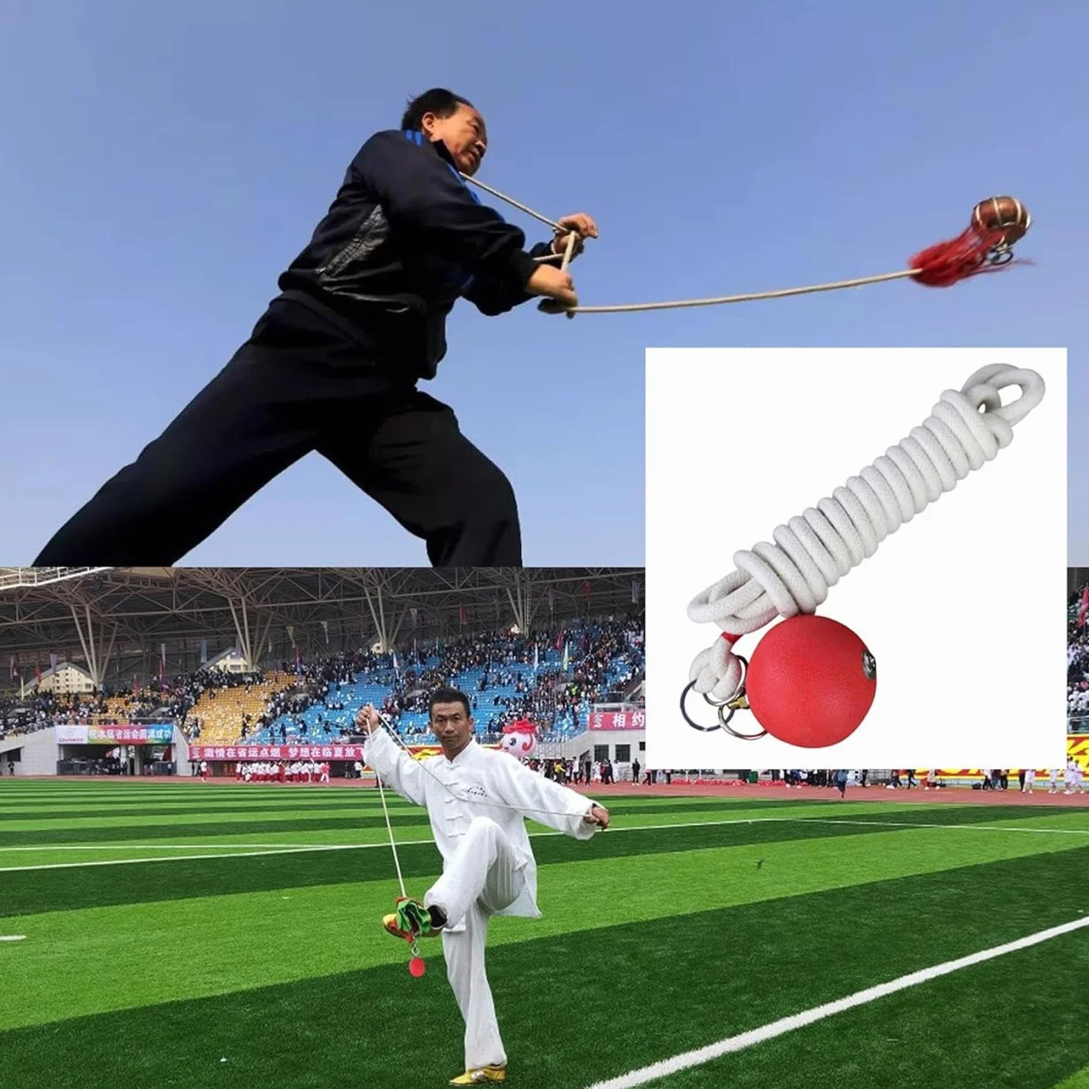 Rope Dart Hammer, Rubber Throw Practice Rope Darts, Martial Arts Soft Equipment, 137.8 Inches