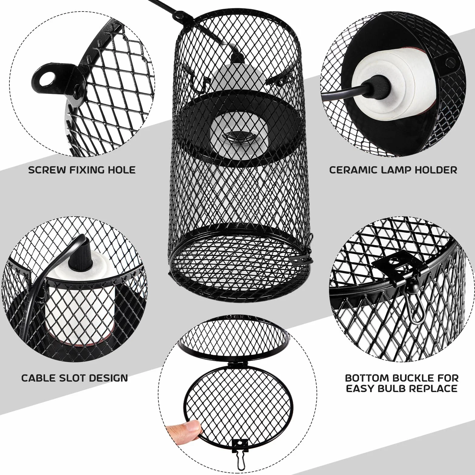 VIHOSE 6 protectores de lámpara de calor para reptiles con emisor de calor de cerámica de 150 W, soporte de lámpara de calefacción antiquemaduras, jaula de malla, pantallas de protección contra