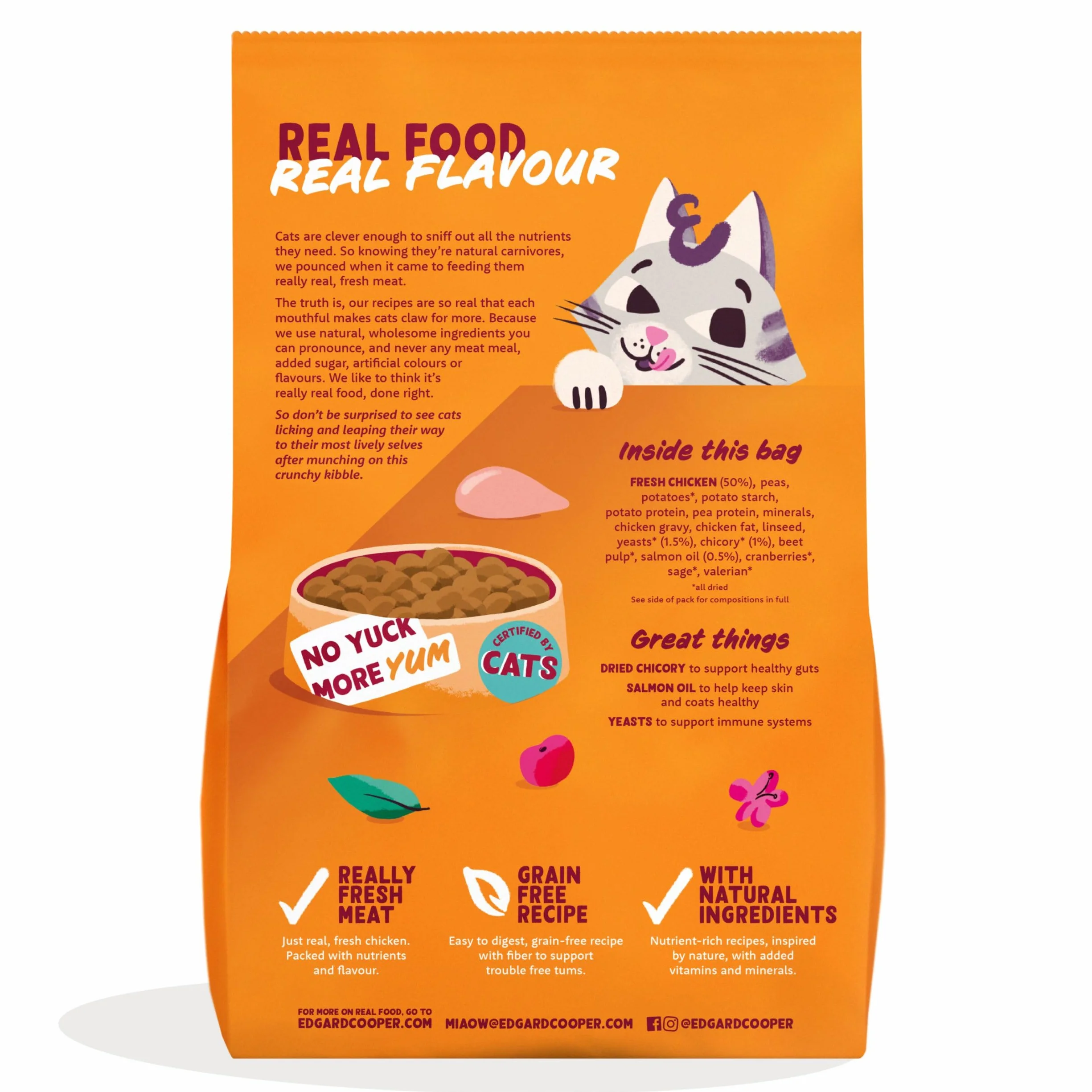 Edgard & Cooper Comida Gatos Adultos, (Pollo, 2kg), Comida para Gatos Esterilizados y Activos, Sin Cereales, Ingredientes Naturales, Carne Fresca, Hipoalergénico, Sin azúcares añadidos