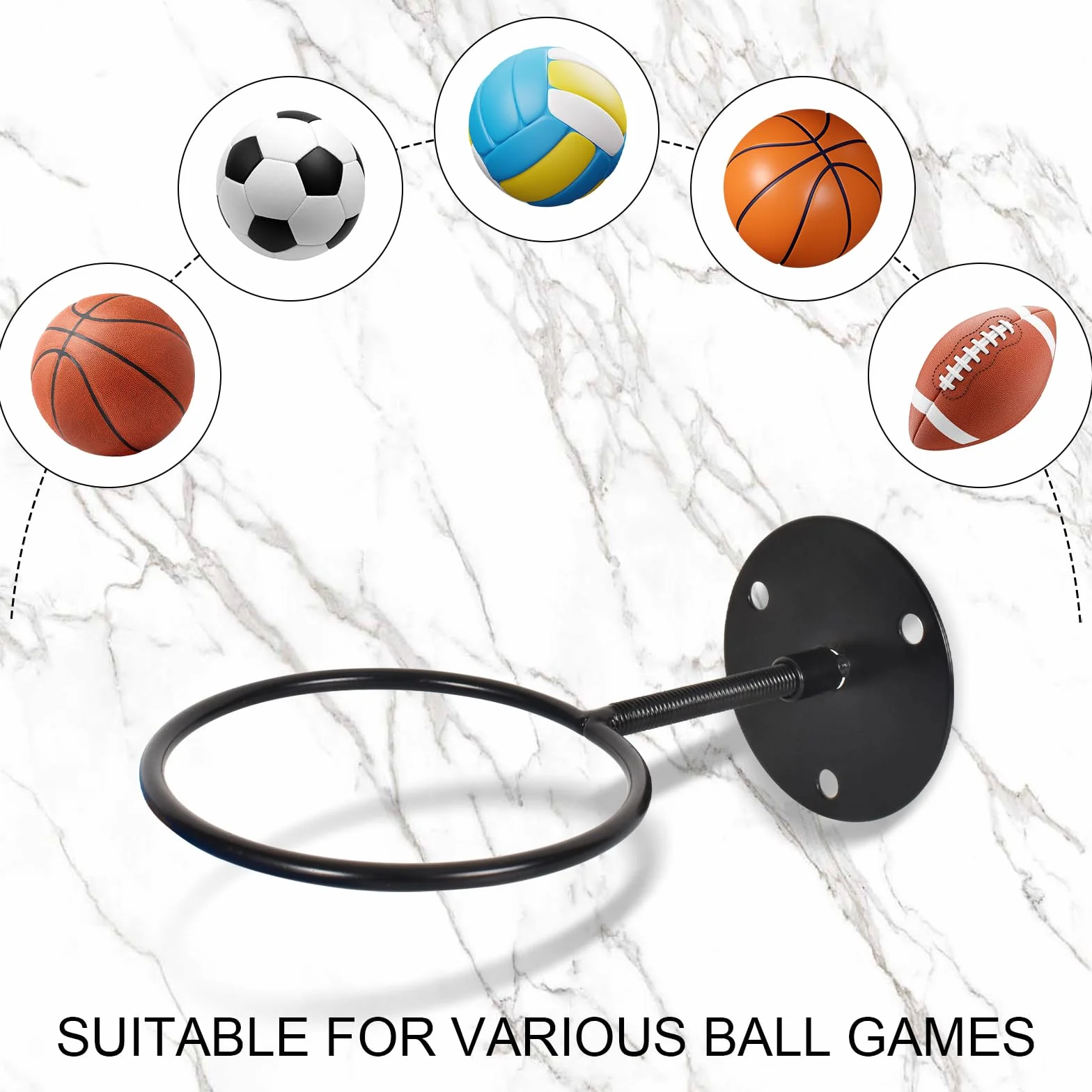 Soporte de Pared para Balones de Exhibición Baloncesto Rugby Voleibol Negro
