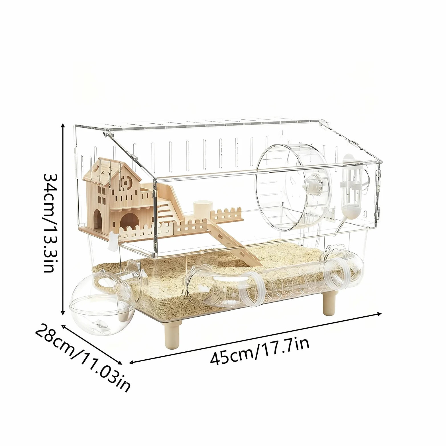 Jaula De Hámster Enano Hogar De Cría Transparente De 2 Niveles | Jaula De Acrílico Para Erizo De 45 X 28 X 33.8 Cm Para Erizo Hurón Gerbo Chinchilla Mascotas Pequeñas Monitoreo