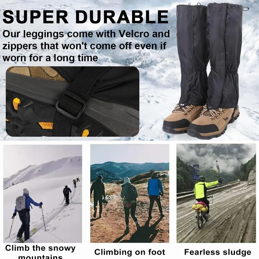 Polainas Impermeables Senderismo Ajustables Transpirables para Hombre Mujer Caza Esquí Montañismo Negro