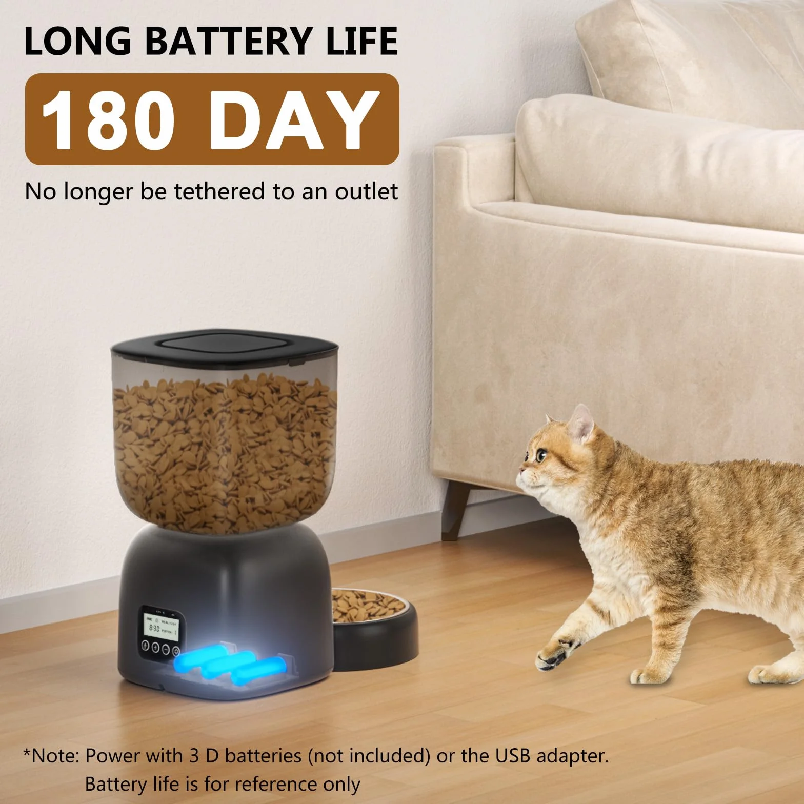 Comedero Gato Automatico, 3L Dispensador Comida Gatos con 180 Días de Batería, Grabación 10S, 1-4 Comidas al Día, Fuente para Gatos de 2L Gratuita