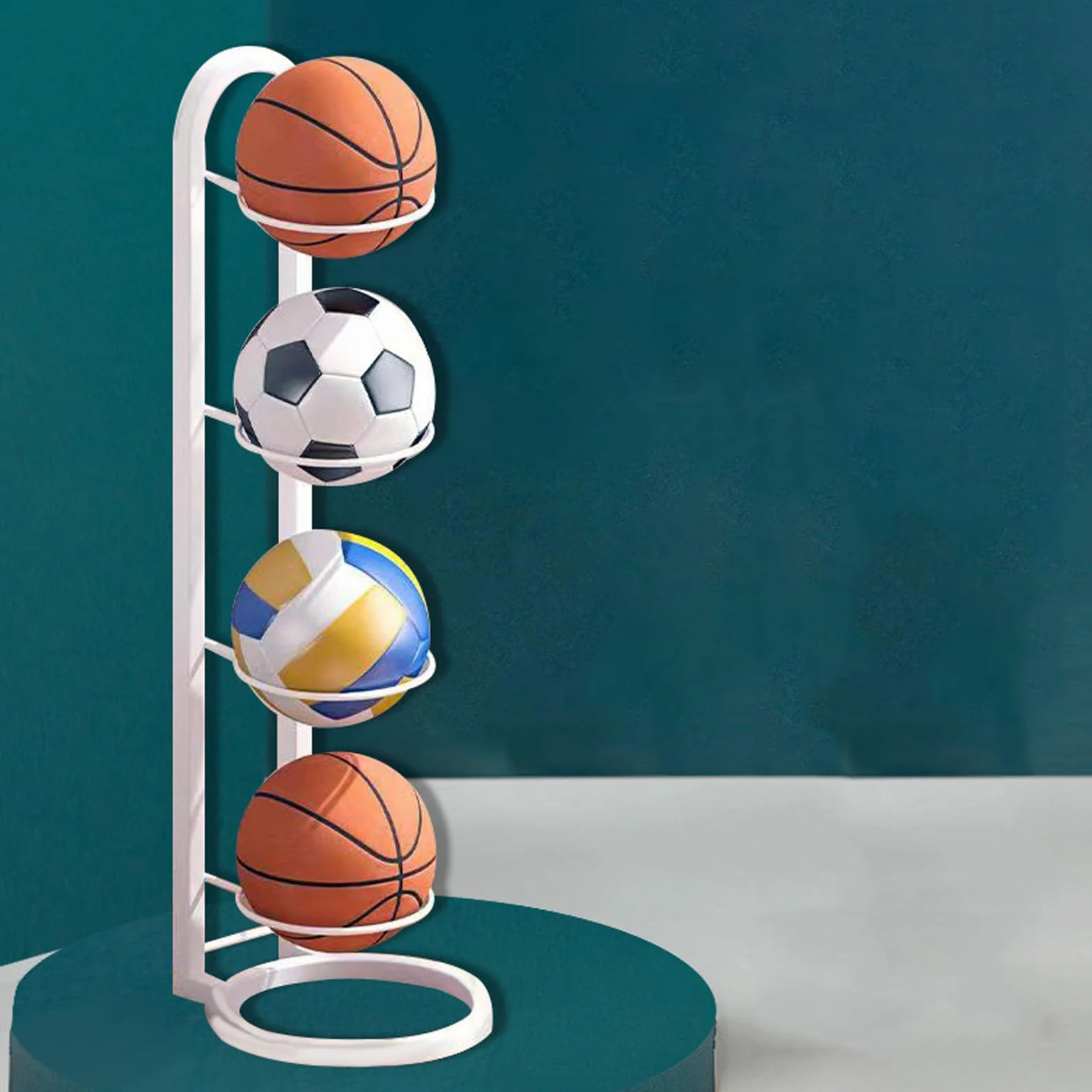 Rockible Estante de Bolas de 4 Niveles, Almacenamiento Vertical de Baloncesto