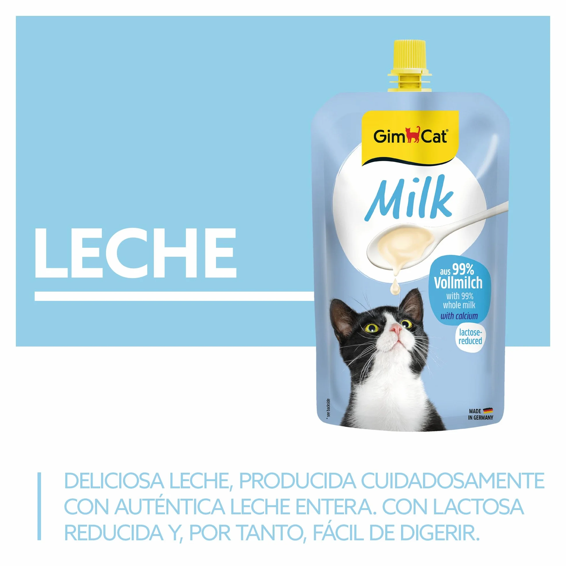 GimCat Milk - Leche para gatos de auténtica leche entera con contenido reducido de lactosa y con calcio para unos huesos sanos - 1 bolsa (1 x 200 g)