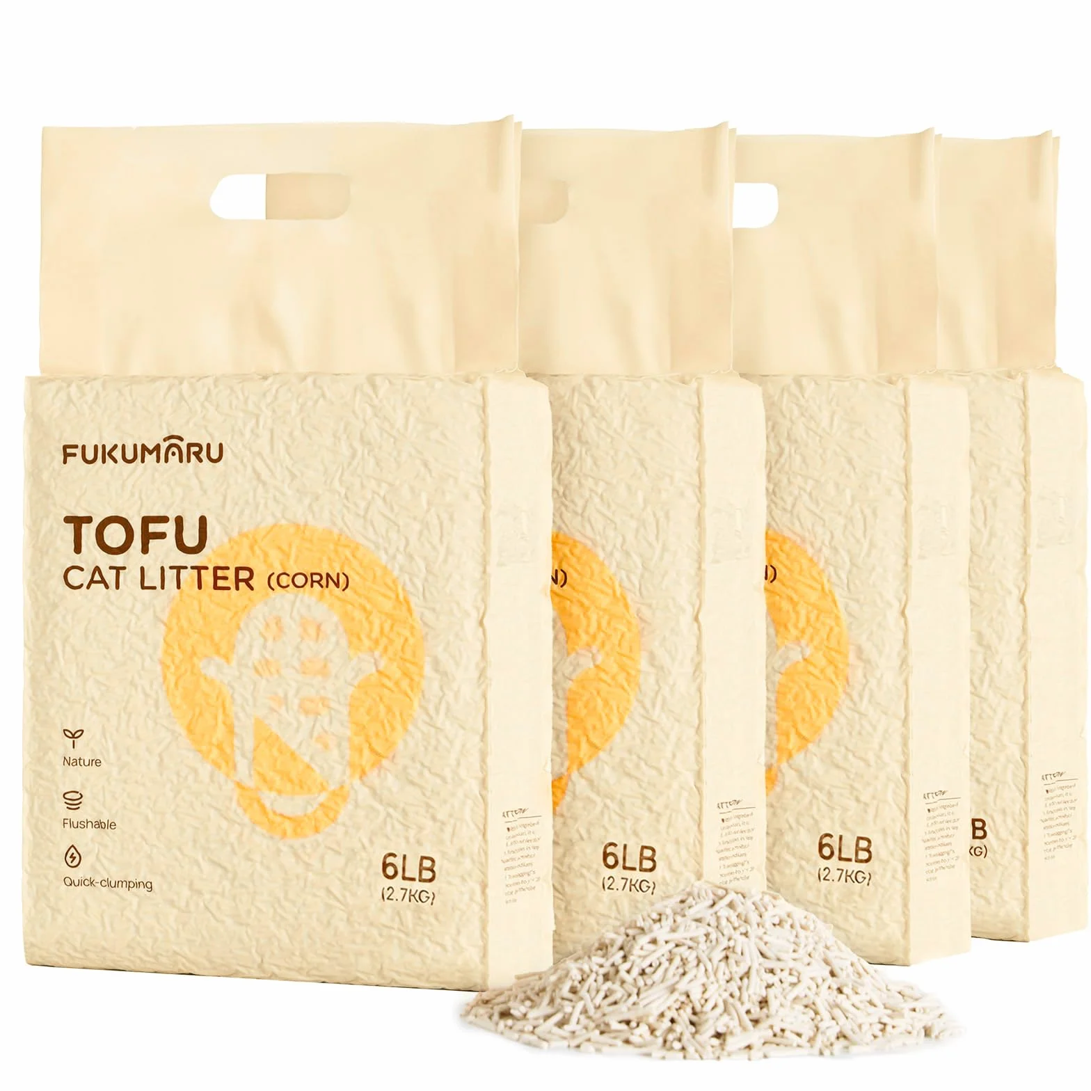 FUKUMARU Arena de Tofu para Gatos 10.8kg - Arena aglomerante, Mezcla de pellets de maíz, Libre de Polvo