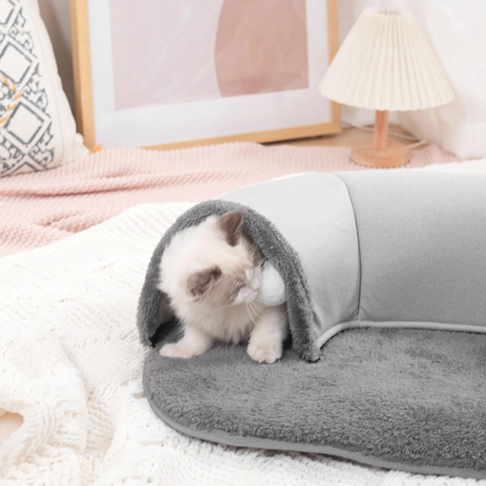 Paquete de túneles para gatos, cómodo de gatos, cabaña para mascotas | autocalentable | de juguete lavable para gatos, tapete interactivo para gatos, conejos, cachorros, 25.6 x 19.3 x 6.7