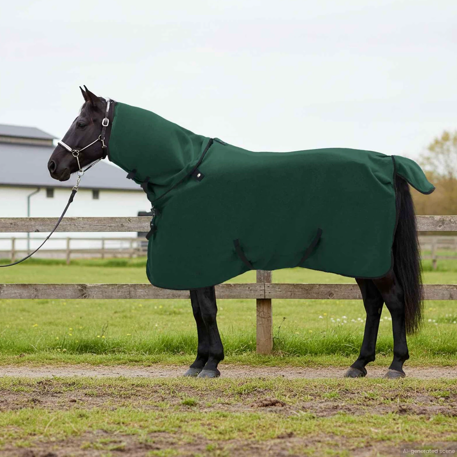 Manta para caballos verde oscuro de poliéster, 105 cm, para pastos, establos y exteriores, transpirable, impermeable, resistente al viento, con cuello y bolsillo para potros, pony, sangre