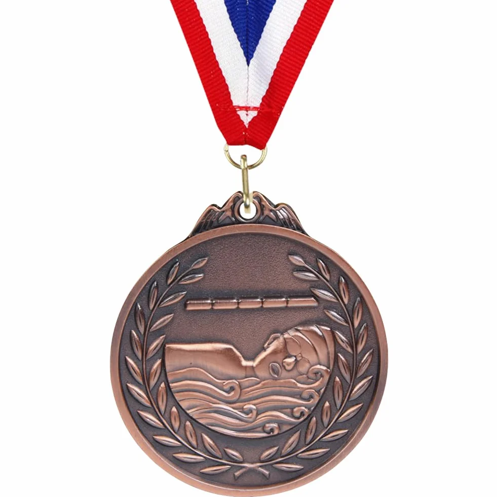 Medalla de natación 6,5 cm Recompensas Deportivas Cinta Cuello Metal Oro Plata Bronce Competiciones