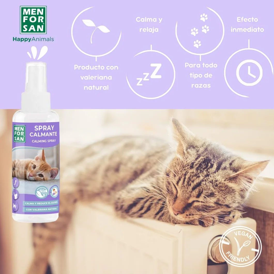 MENFORSAN Spray calmante para Gatos | con Valeriana Natural | Calma y Reduce el Estrés | Efecto Inmediato | 60 ml