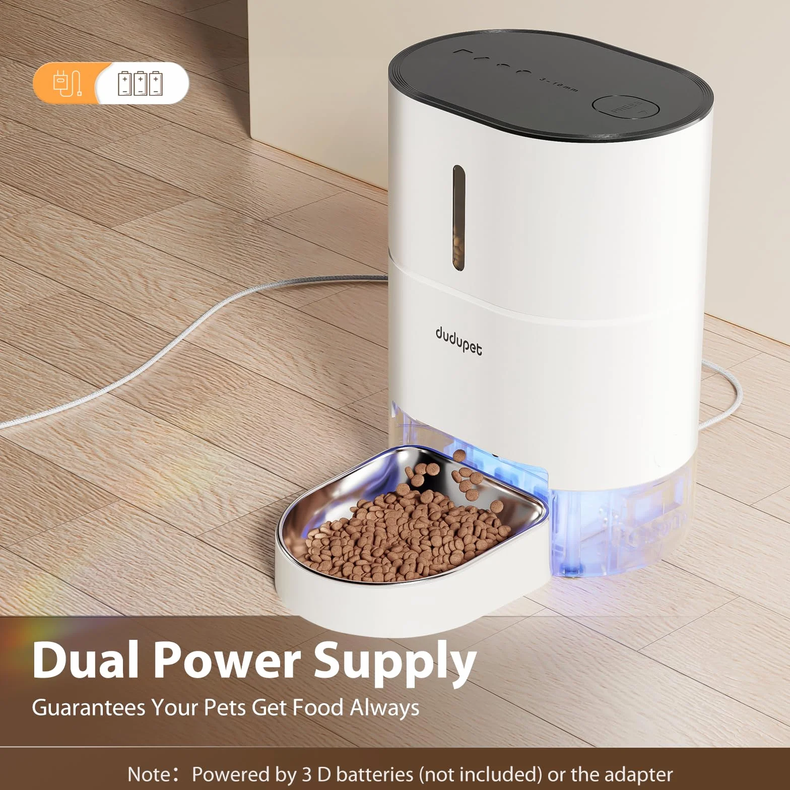 Comedero Gato Automatico 4L- Alimentador Automatico Gatos, 2.4G WiFi Control Remoto Doble Alimentación, Grabación de Voz en 10 Segundos, Bol de Acero Inoxidable