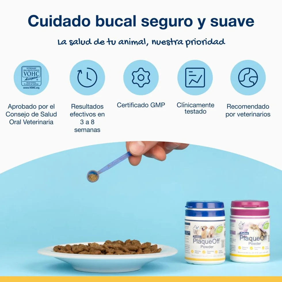 ProDen PlaqueOff Perros y Gatos en Polvo 60g, Limpieza Dental con 100% Alga Natural, Limpiador de Sarro Dental y de Placa, Elimina Eficazmente el Mal Aliento en Mascotas, Hasta 6 meses de duración