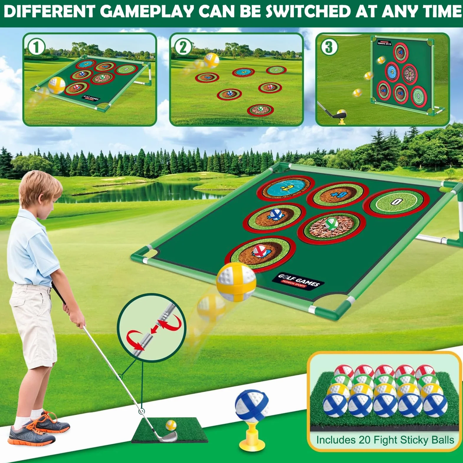 Juego de golf para casa con alfombrilla de putt, bolas adhesivas y bolsa de transporte