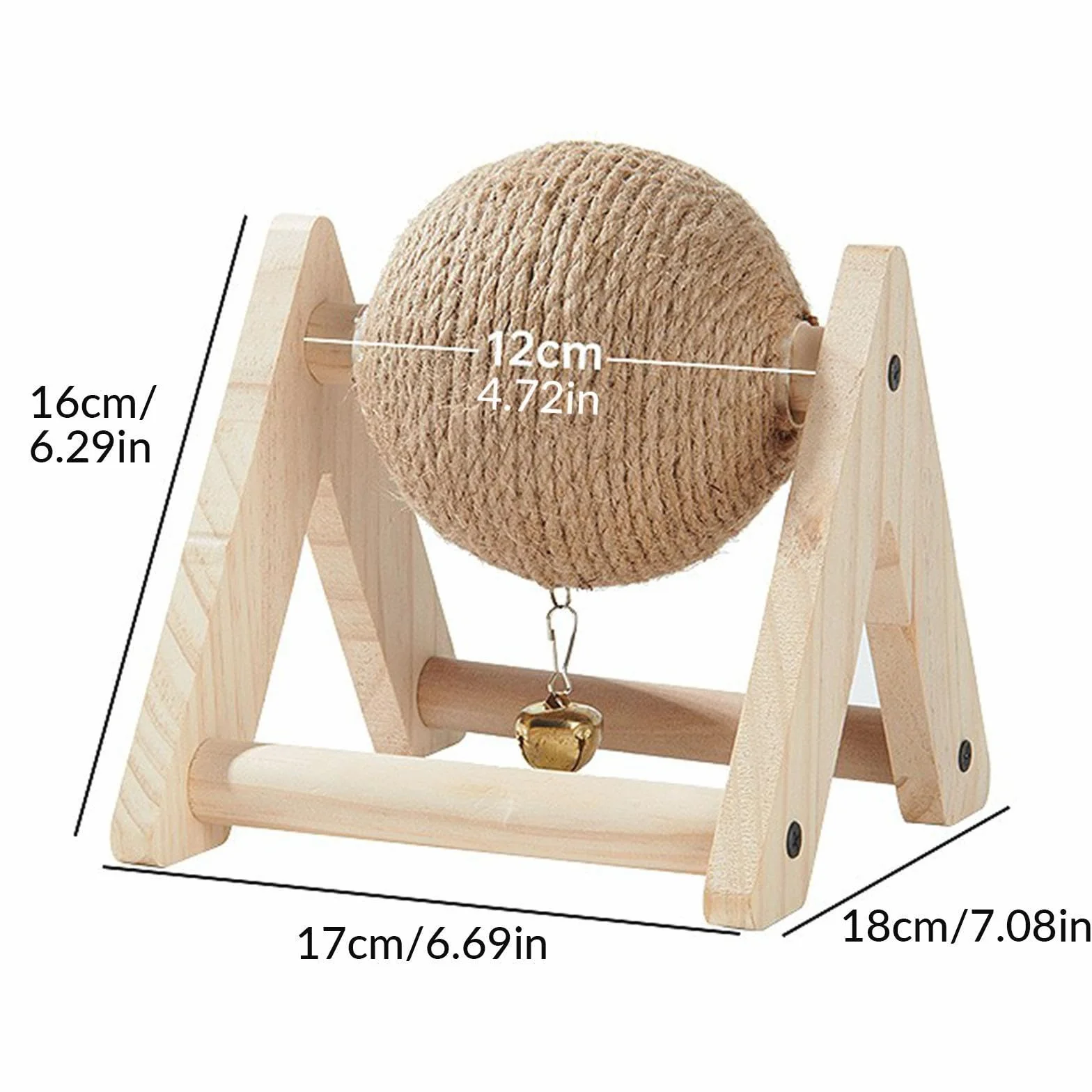 Juguete para Conejos Rascador Bola de Sisal Portátil y Duradera Base de Madera Innovadora en Triángulo Invertido Campana para Estimular a Mascotas