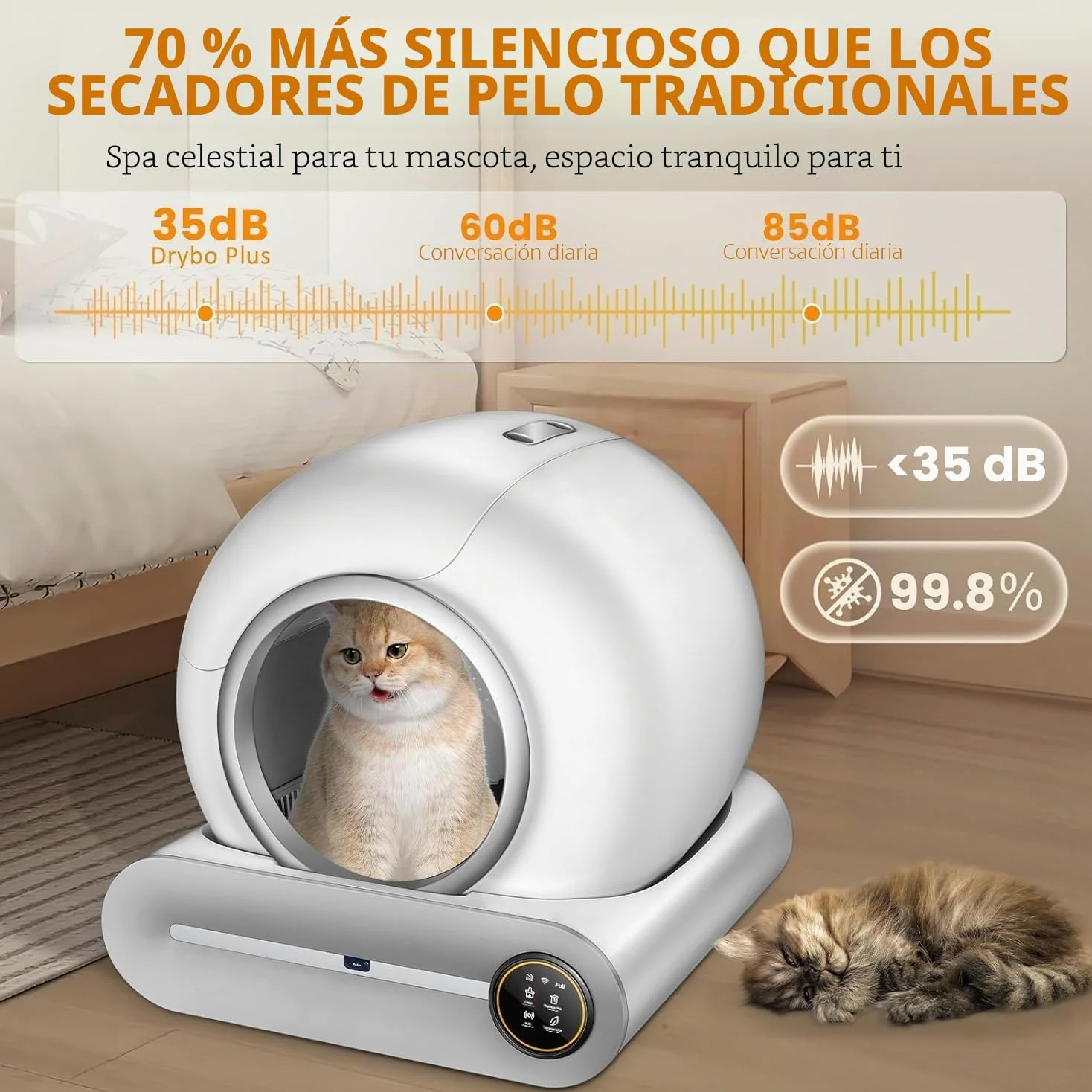 Arenero Gatos Autolimpiable, XXL, Desodorizante | Controlado por Aplicación, Cagadero Autolimpiable Grande, adecuado para Varios Gatos