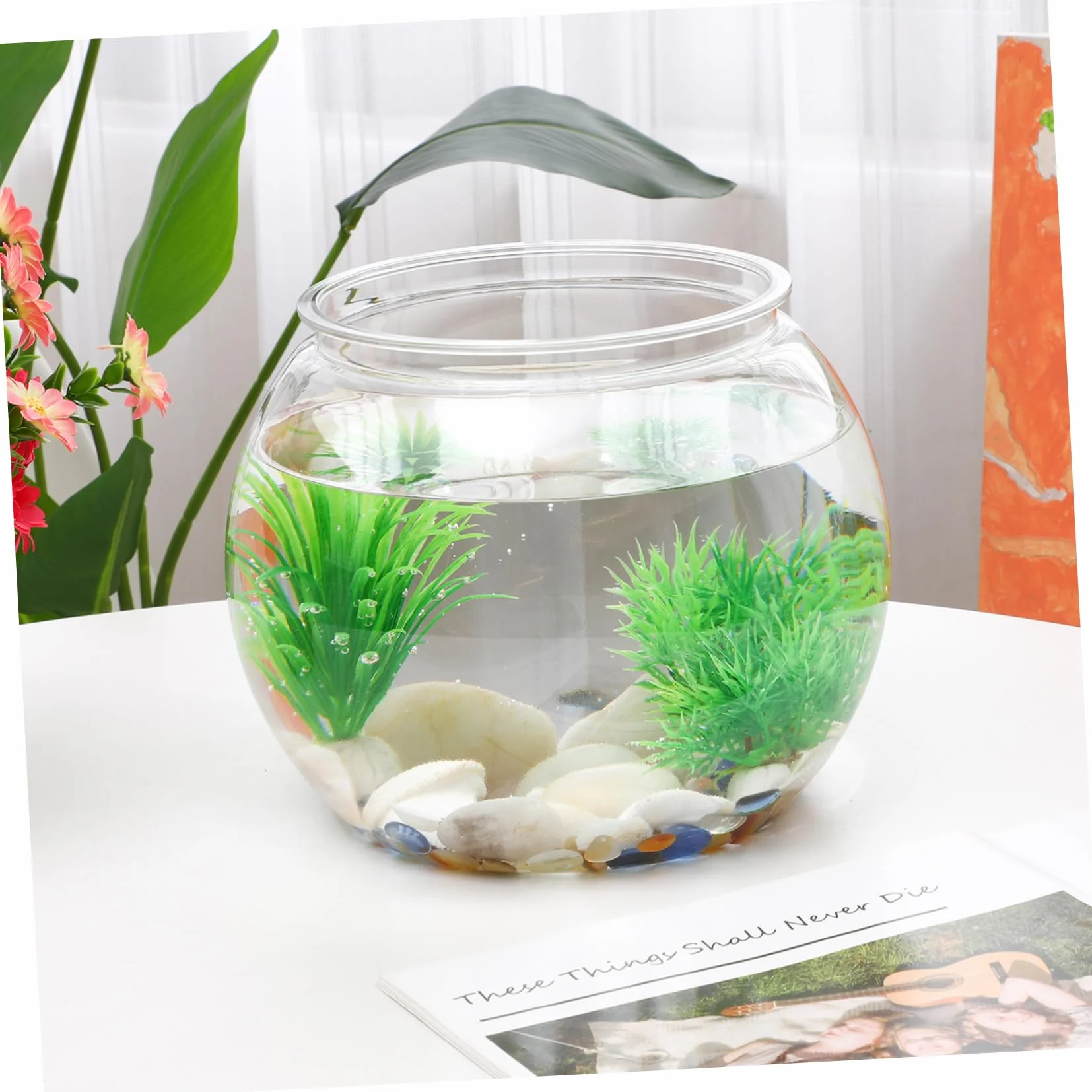 Pecera Plástica Transparente Redonda para Escritorio Acuario Pequeño Durable de Pet Decoración para Oficina y Resistente a para Peces Betta y Tortugas