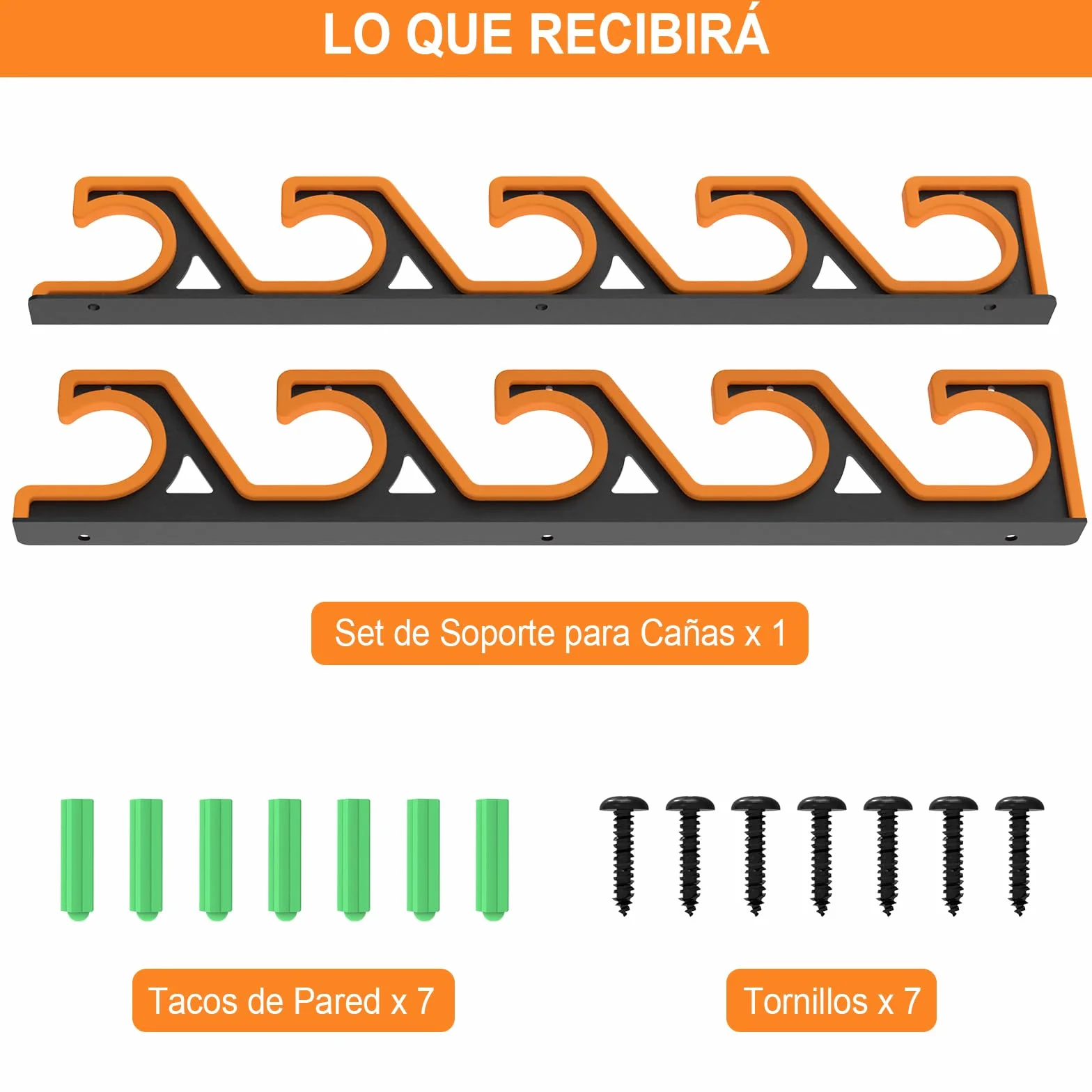 Soporte Cañas Pescar Pared Techo, Organizador Horizontal 5 Cañas, Porta Cañas Pescar Garage Goma PU, Estante Antiarañazos Negro Amarillo