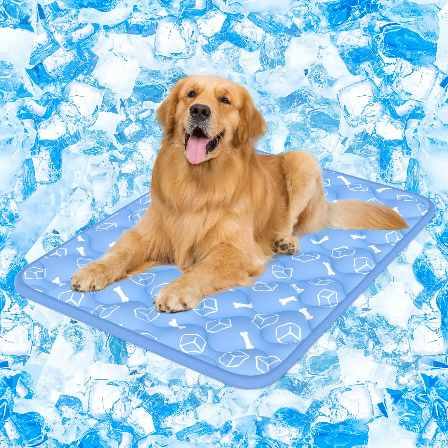 Rywell Alfombra Refrescante para Perros 80x110cm,Gruesa Manta Fria para Perros con Fibras Termocrómicas Impermeables Integradas, Lavable, No Tóxica y Antideslizante (Azul)