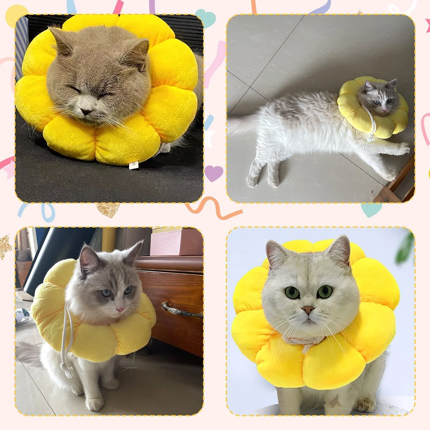 Collarín Gato Ajustable para Pequeños Animales después de Cirugía, Suave Girasol Restauración